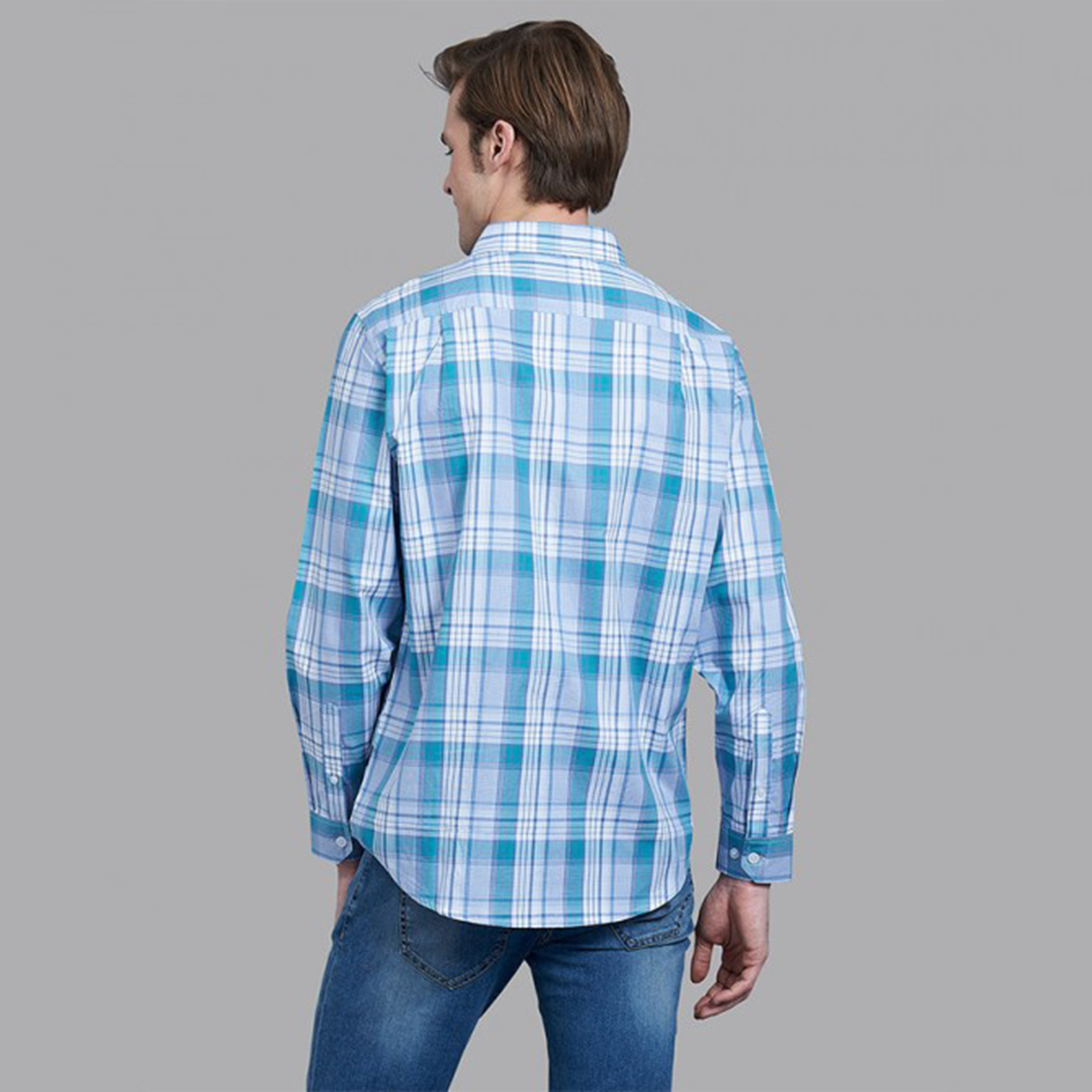 Beverly Hills Polo Club Men Blue Checked Collared Shirt with Button Closure-men-clothing-shirts-image-4