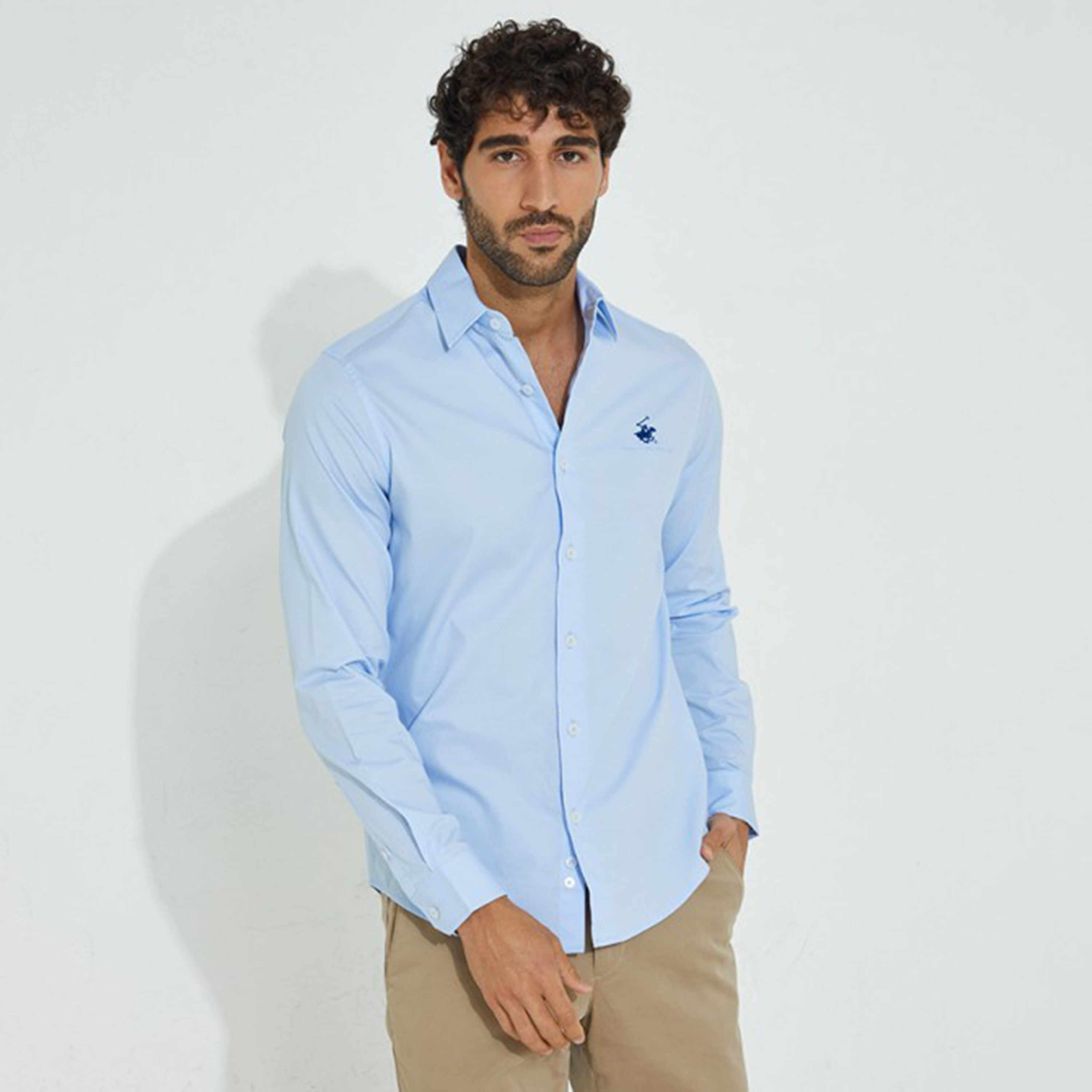 Beverly Hills Polo Club Men Blue Plain Collared Shirt with Button Closure-men-clothing-shirts-image-1
