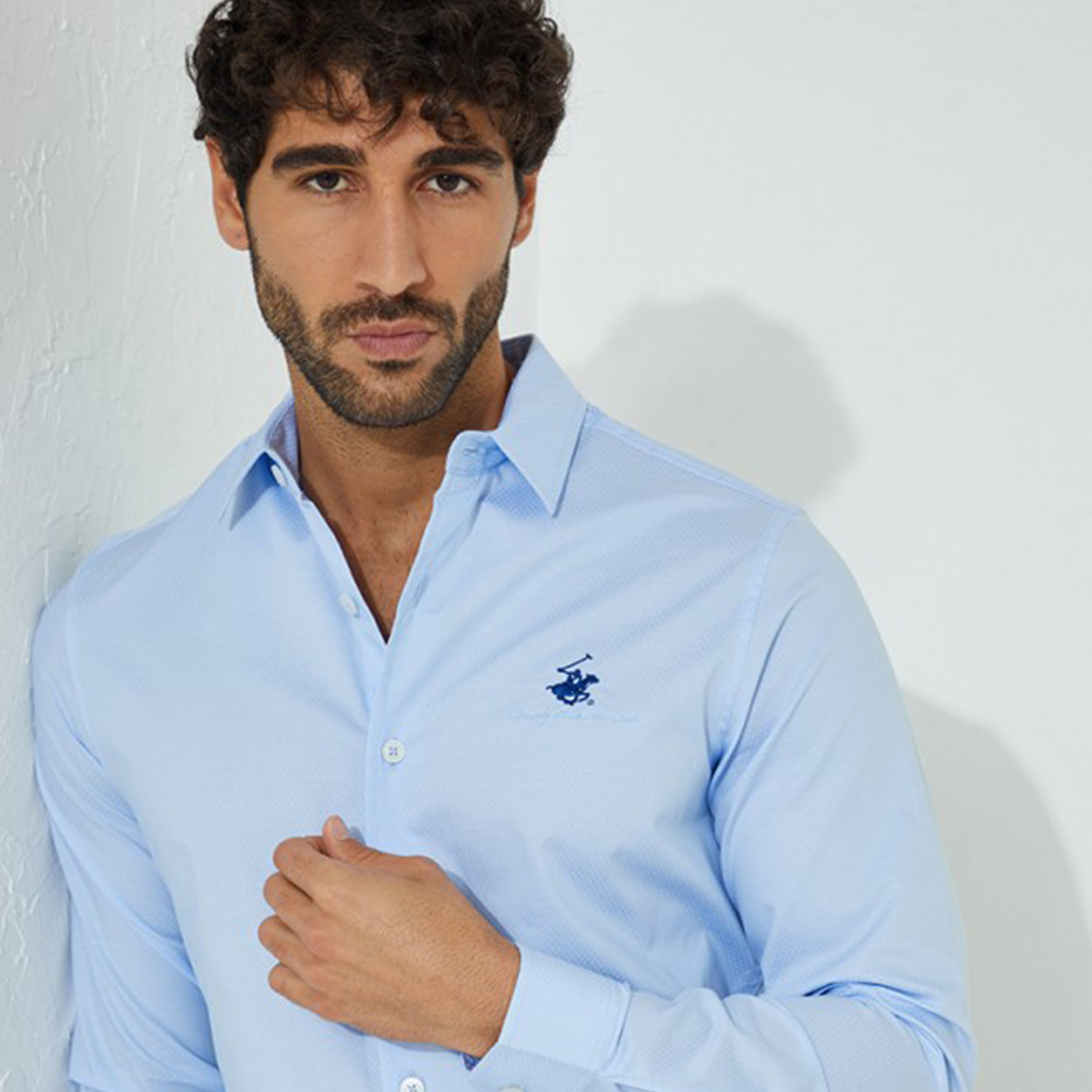 Beverly Hills Polo Club Men Blue Plain Collared Shirt with Button Closure-men-clothing-shirts-image-3
