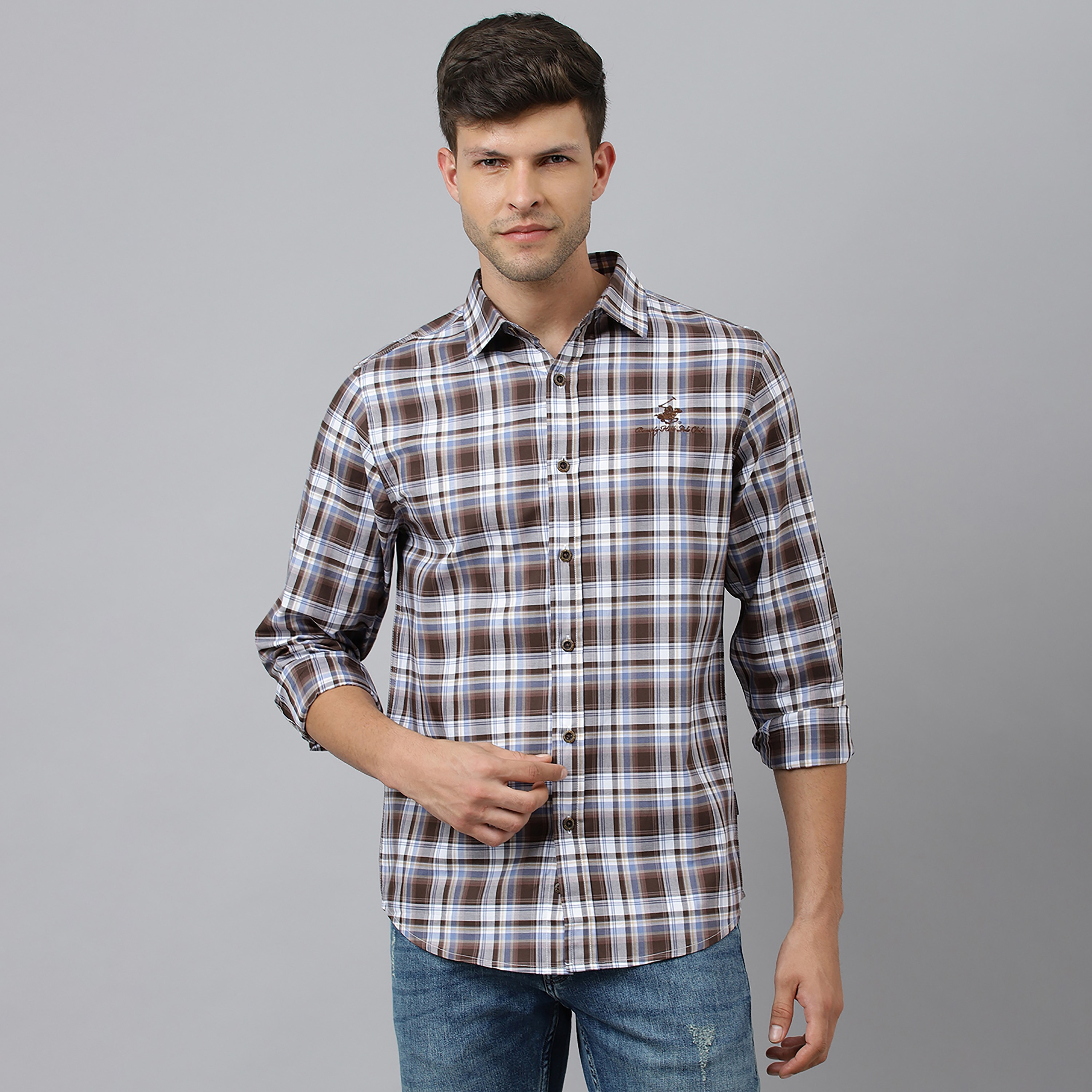 Beverly Hills Polo Club Men's Checked Collared Long Sleeve Shirt-men-clothing-shirts-image-1
