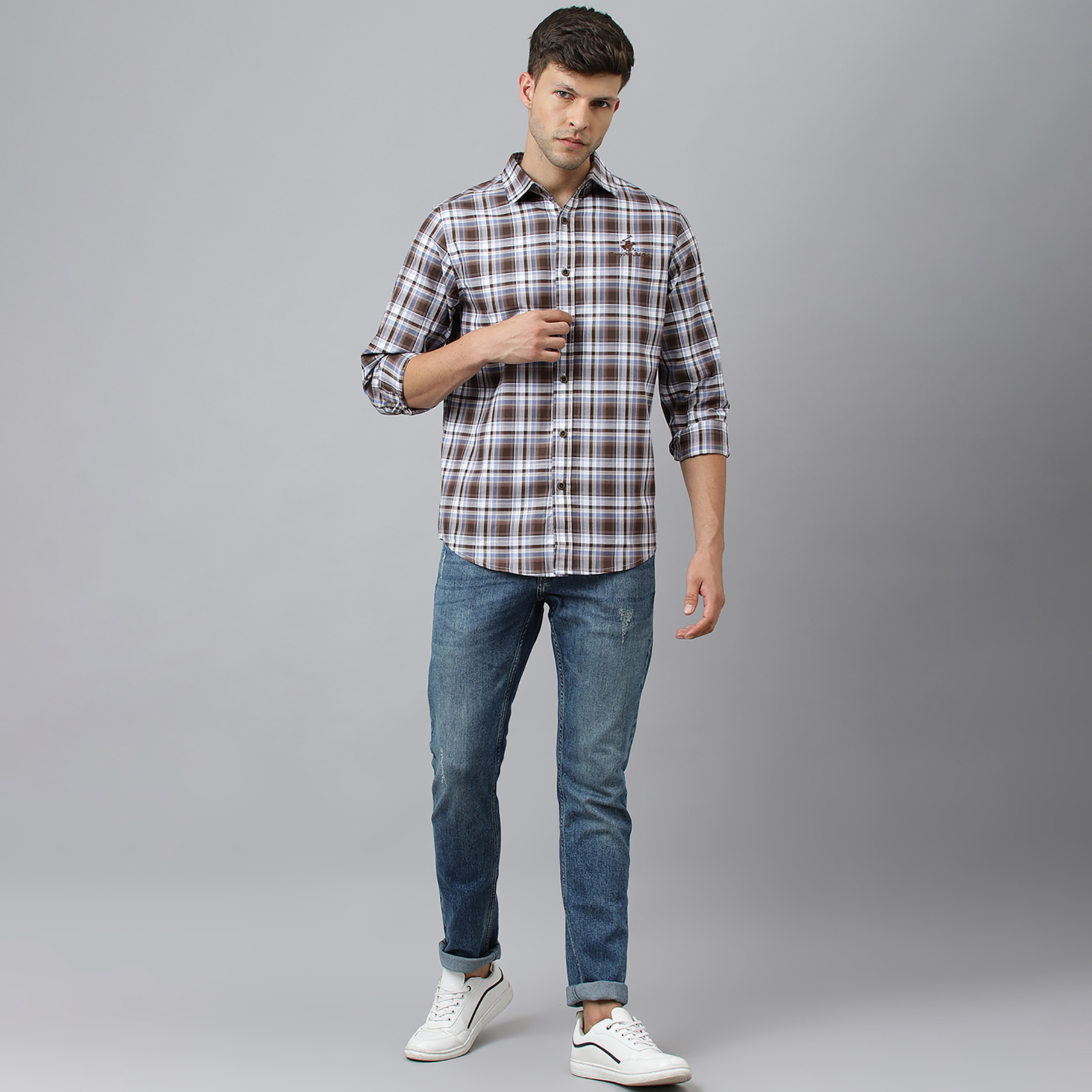 Beverly Hills Polo Club Men's Checked Collared Long Sleeve Shirt-men-clothing-shirts-image-2