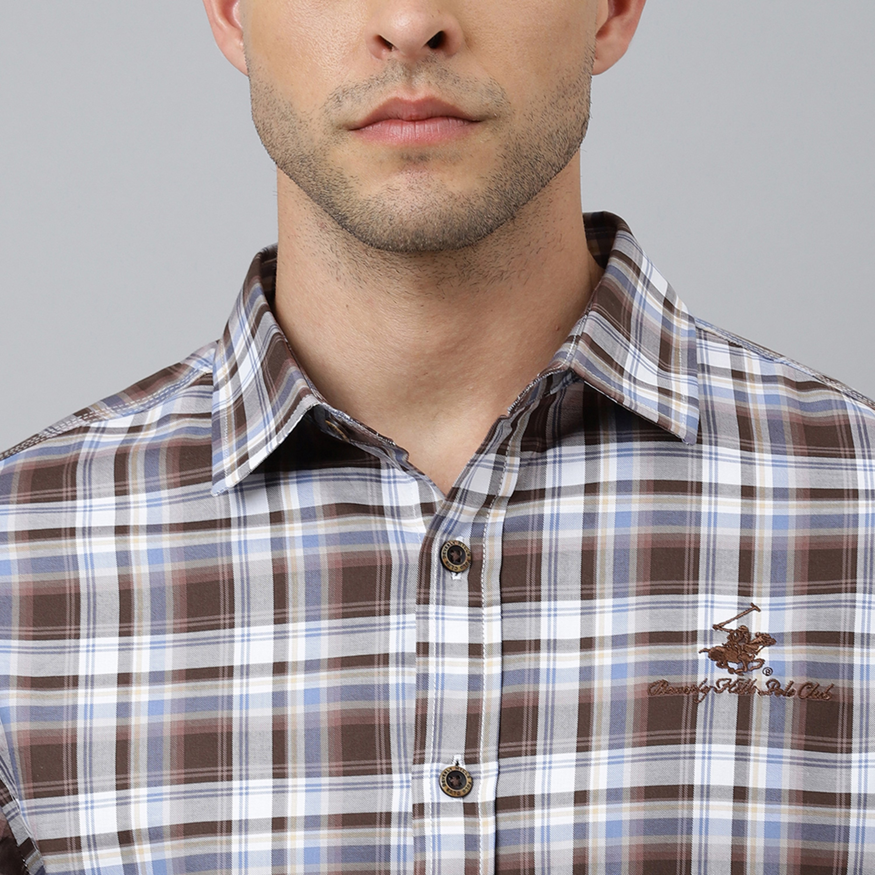 Beverly Hills Polo Club Men's Checked Collared Long Sleeve Shirt-men-clothing-shirts-image-3