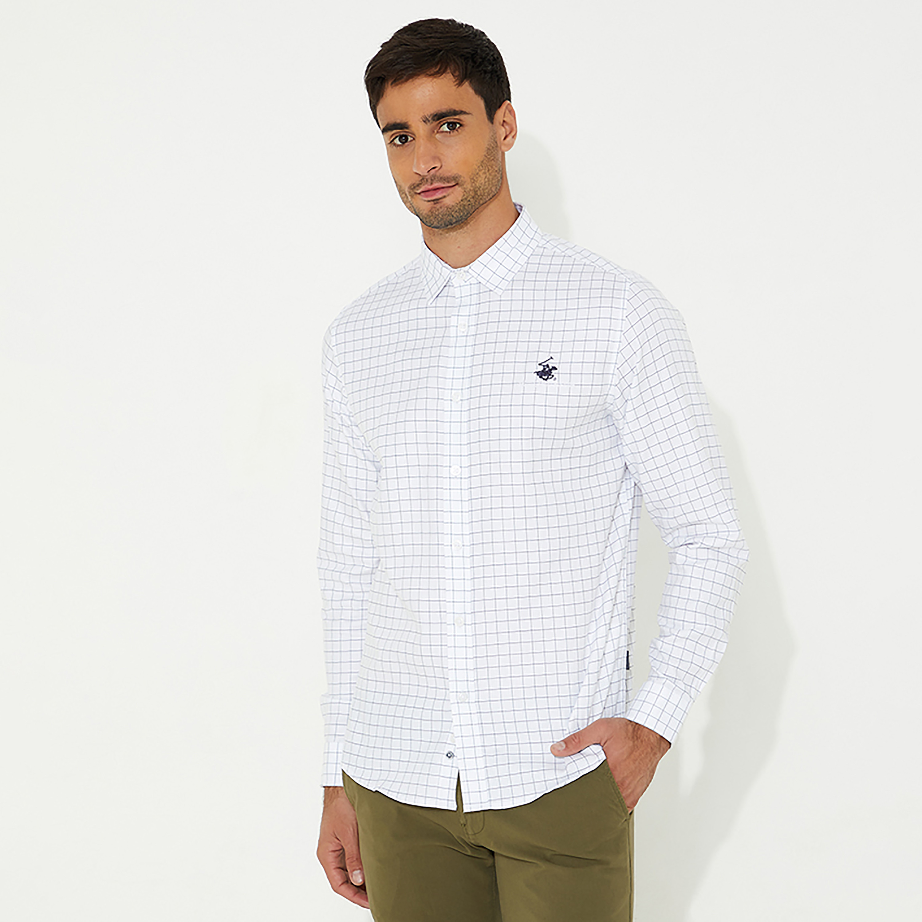 قميص بأكمام طويلة وياقة بتصميم مربعات من بيفرلي هيلز بولو كلوب -men-clothing-shirts-image-1