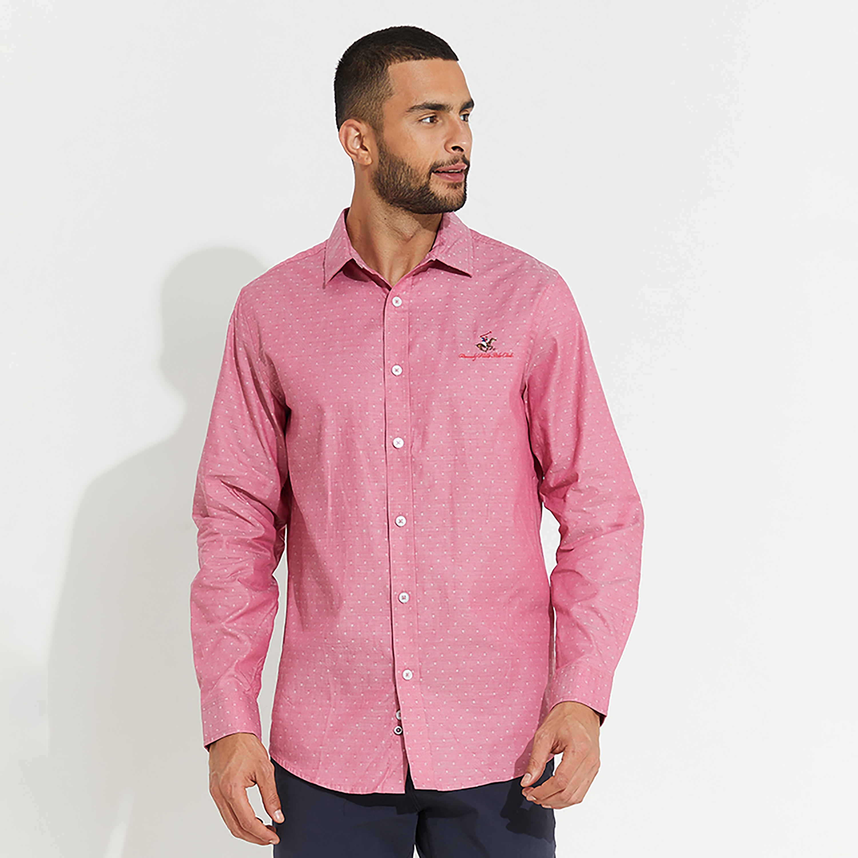 بيفرلي هيلز بولو كلوب-  تي شيرت رجالي منقط بياقة وأكمام طويلة-men-clothing-shirts-image-1