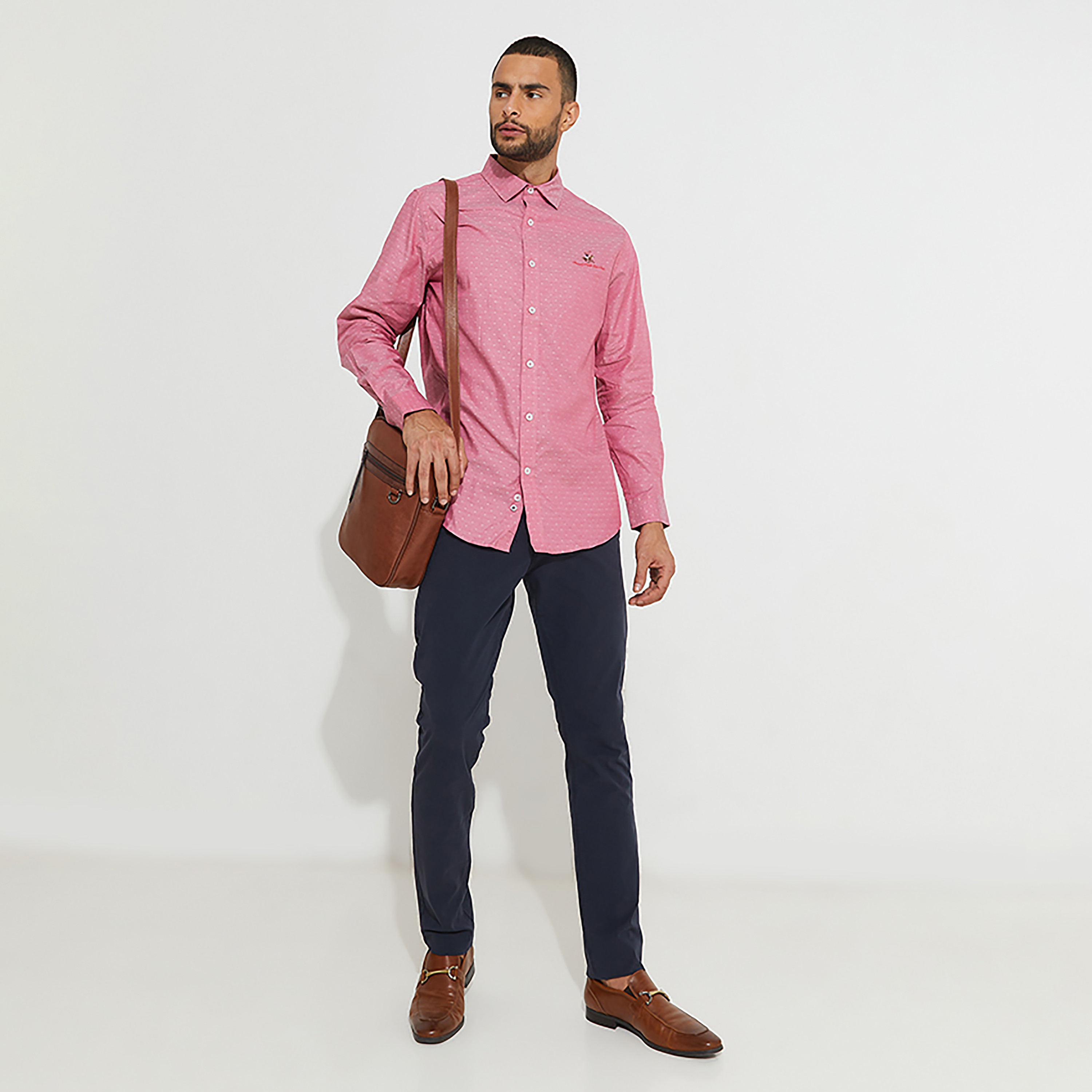 Beverly Hills Polo Club Men's Polka Dot Collared Long Sleeve Shirt-men-clothing-shirts-image-2