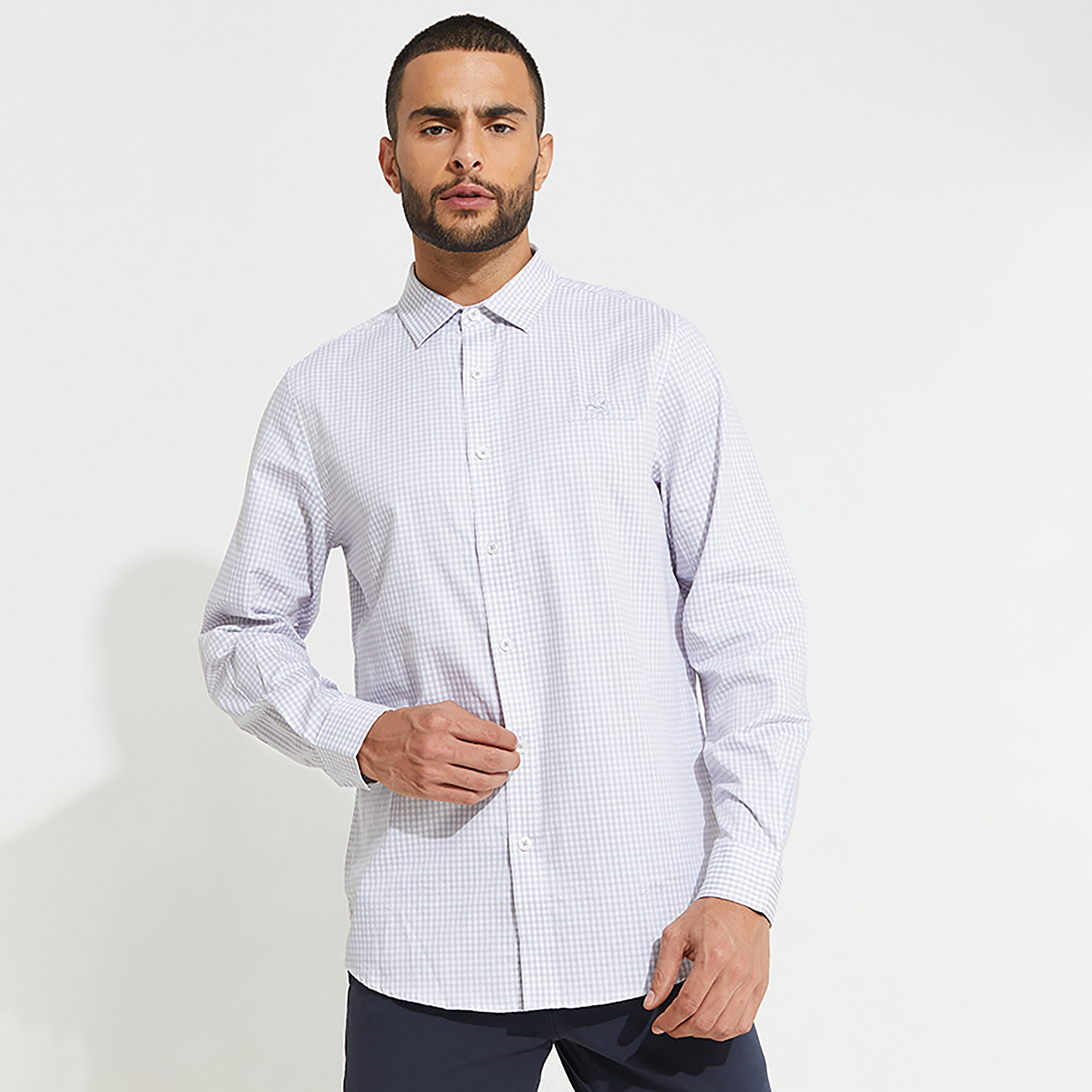 Beverly Hills Polo Club Checked Collared Long Sleeves Shirt-men-clothing-shirts-image-1