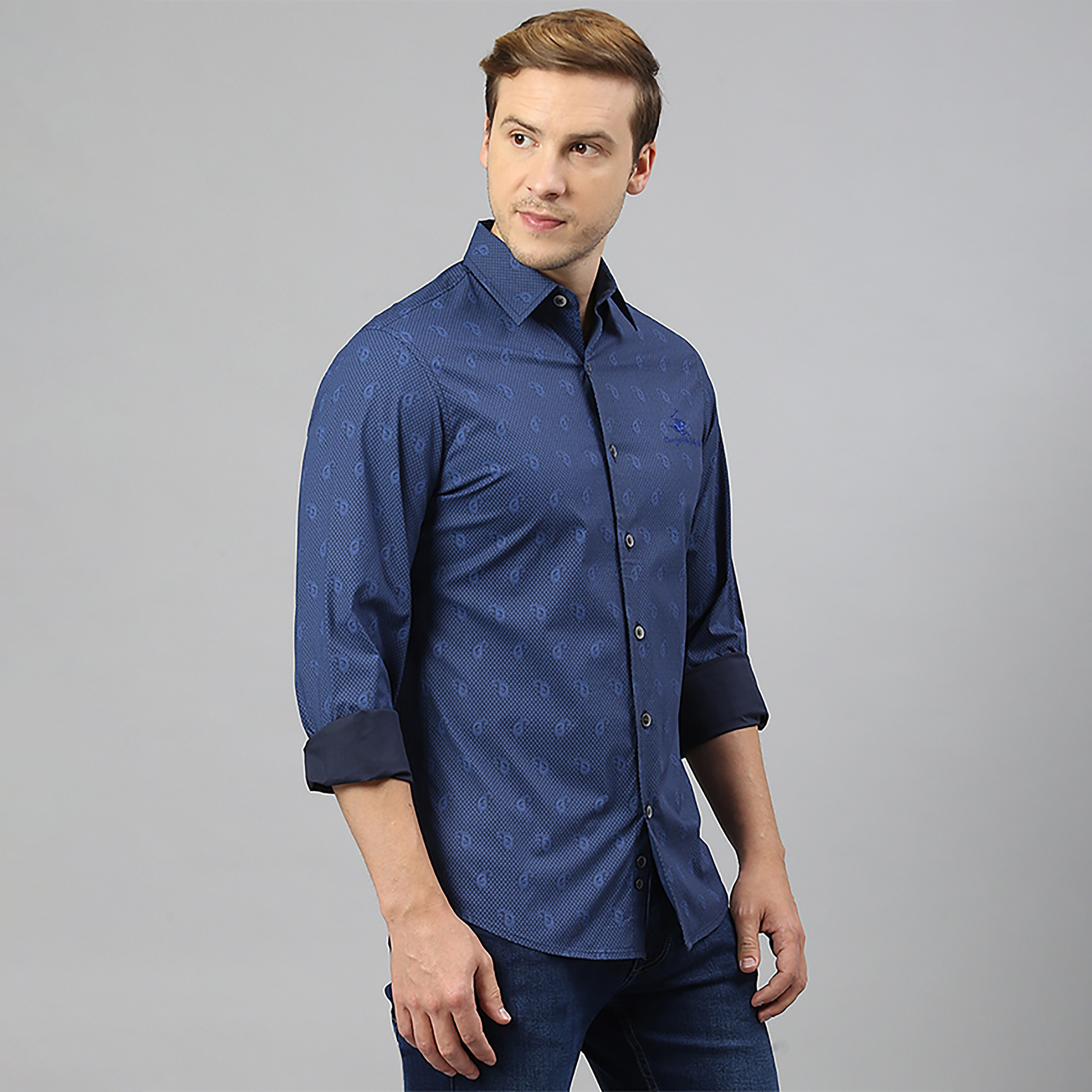 قميص كاجوال مطبوعة بلون أزرق بقصة عادية وأكمام طويلة من بيفرلي هيلز بولو كلوب-men-clothing-shirts-image-3