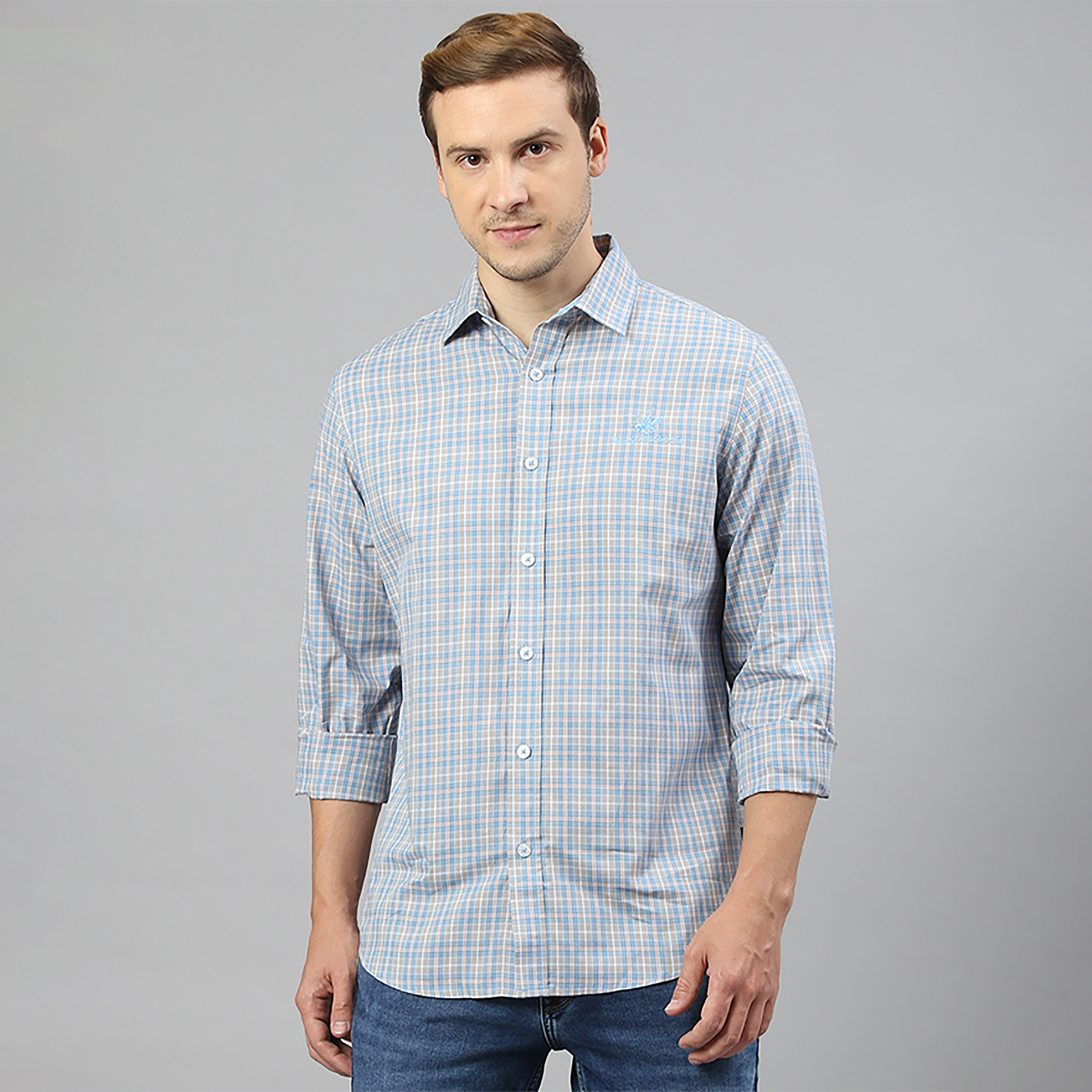 Beverly Hills Polo Club Grey Checked Regular Fit Long Sleeves Casual Shirt-men-clothing-shirts-image-1
