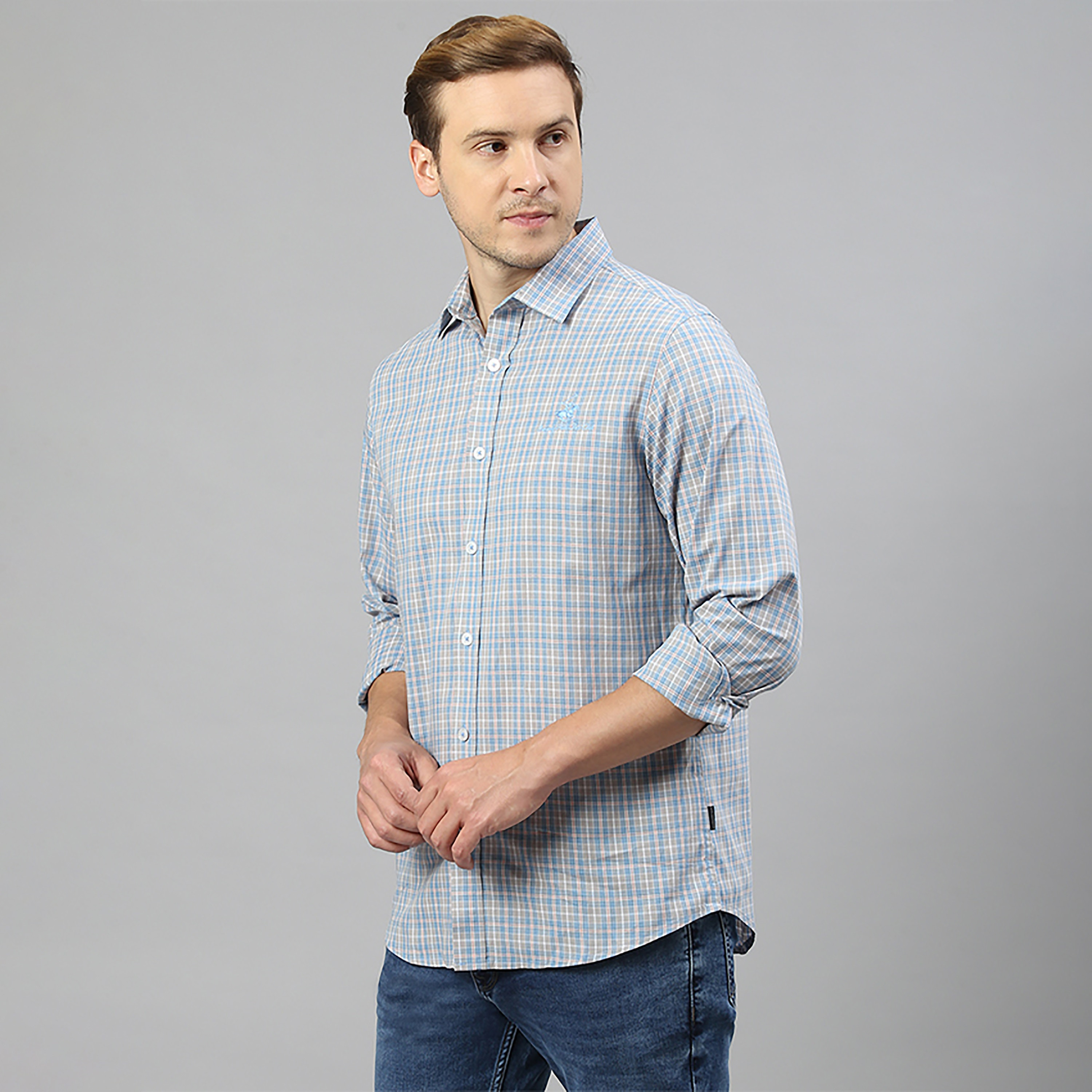 Beverly Hills Polo Club Grey Checked Regular Fit Long Sleeves Casual Shirt-men-clothing-shirts-image-2
