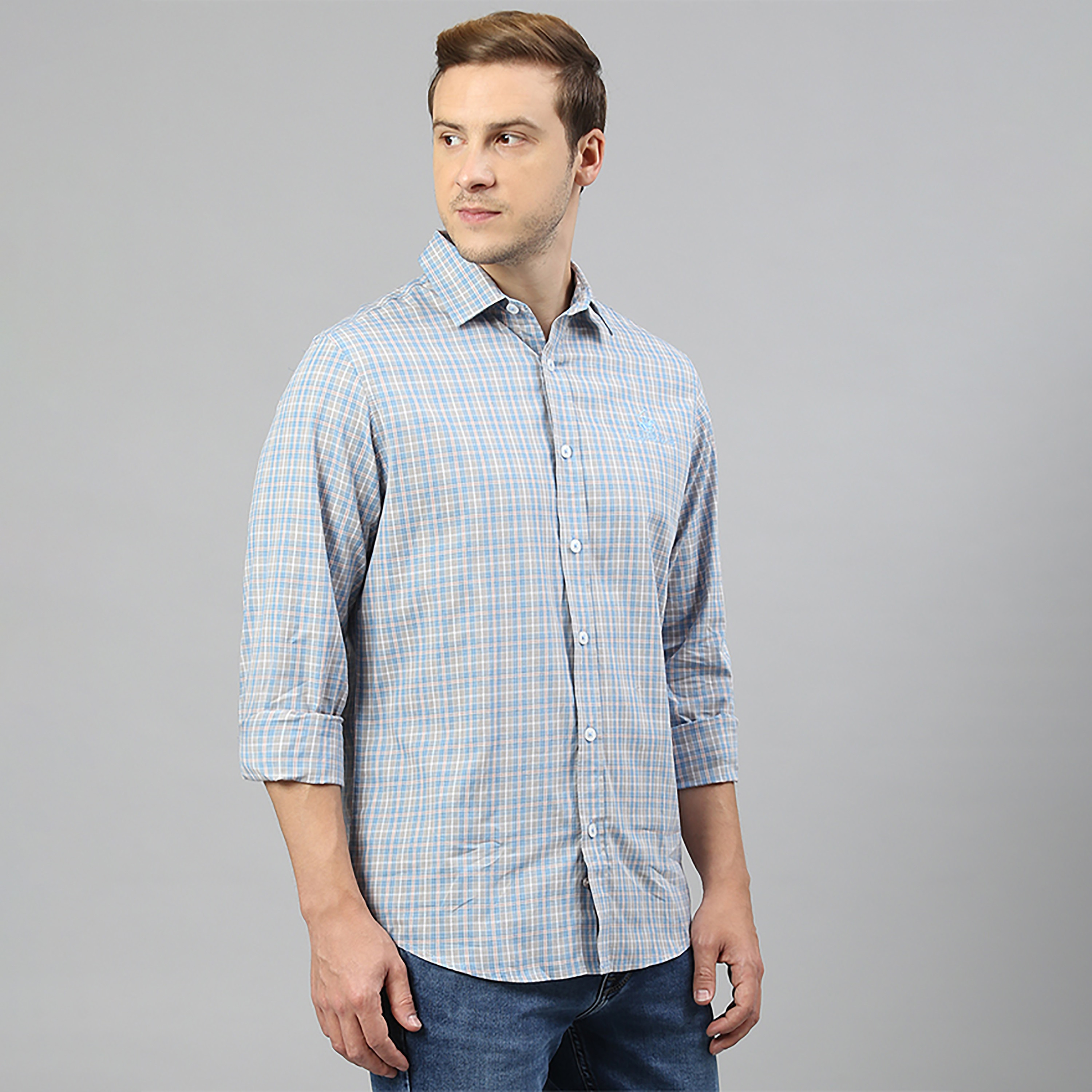 Beverly Hills Polo Club Grey Checked Regular Fit Long Sleeves Casual Shirt-men-clothing-shirts-image-3