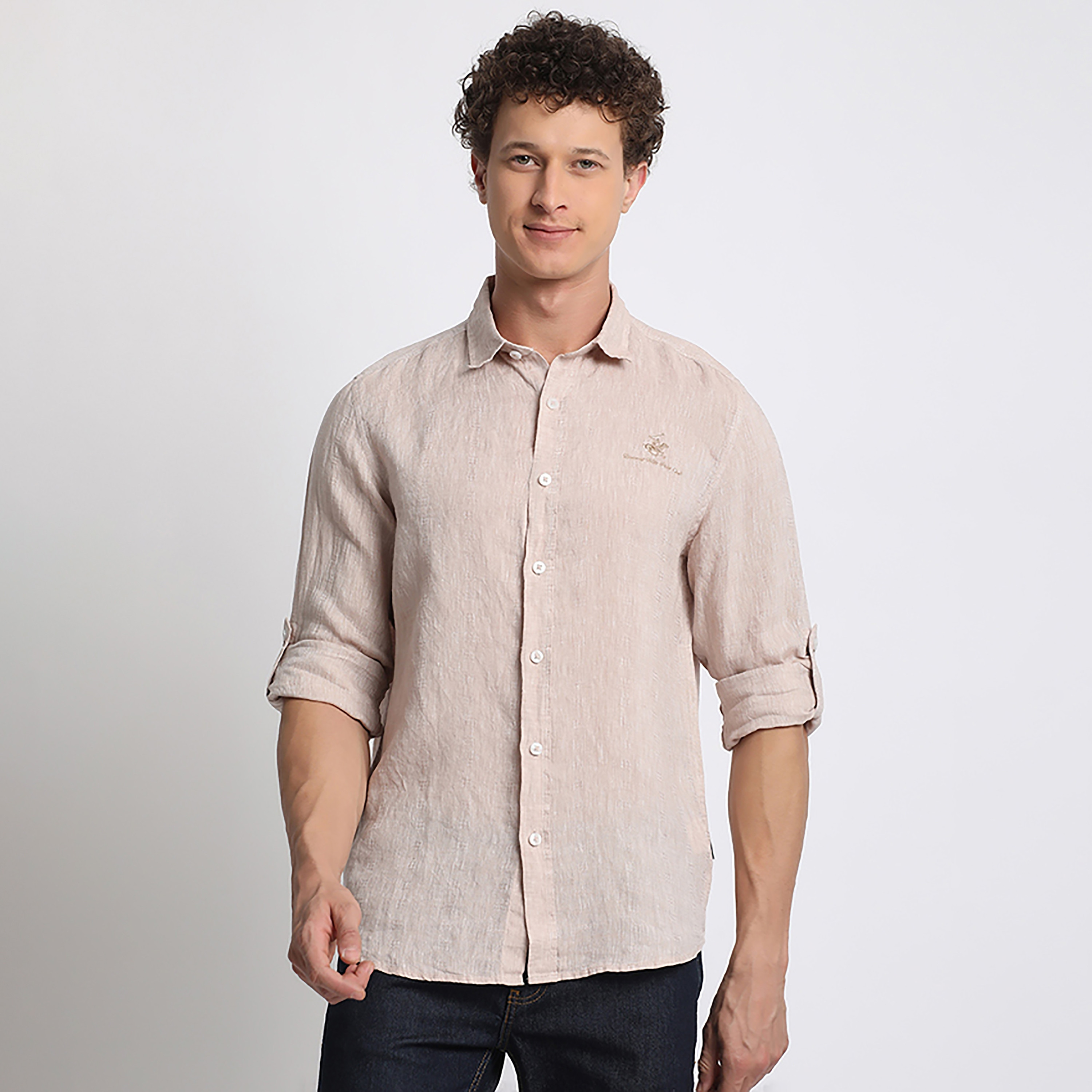 Beverly Hills Polo Club Plain Classic Collar Roll-Up Sleeve Casual Shirt-men-clothing-shirts-image-1