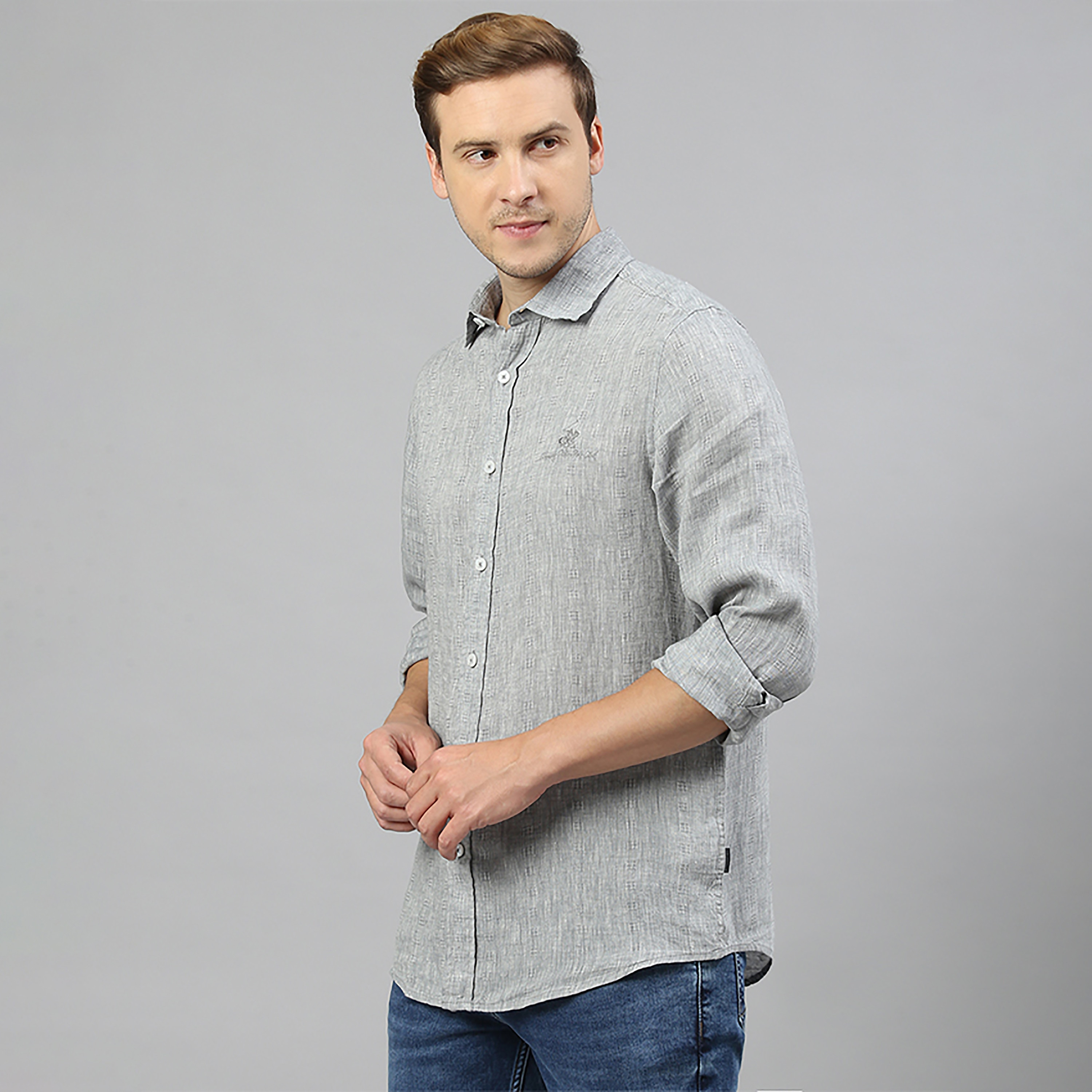 قميص كاجوال بشعار بيفرلي هيلز بولو كلوب بلون أزرق بقصة عادية وأكمام طويلة-men-clothing-shirts-image-2