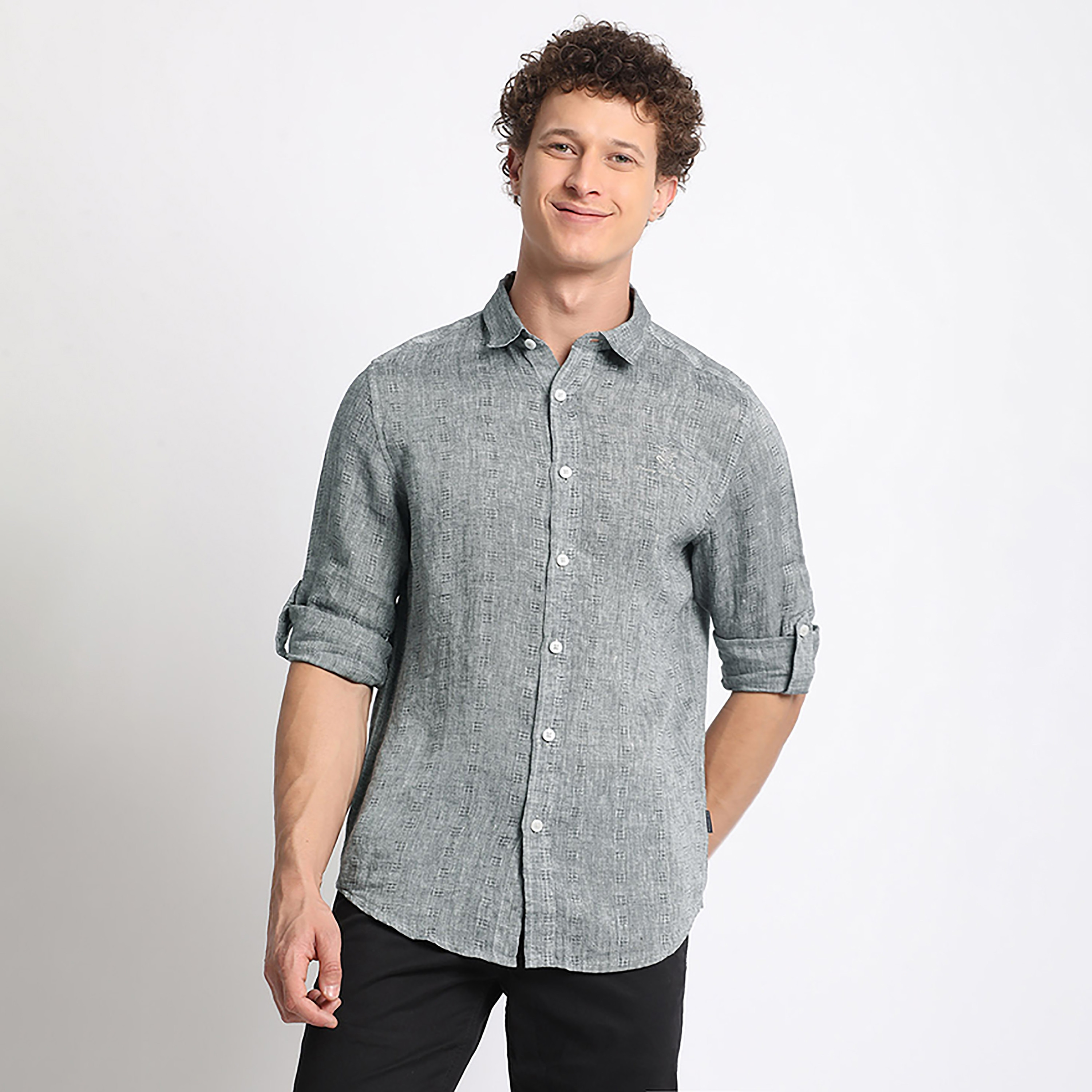 قميص كاجوال ذو تكسثرد من بيفرلي هيلز بولو كلوب بأكمام قابلة للطي وياقة كلاسيكية-men-clothing-shirts-image-1