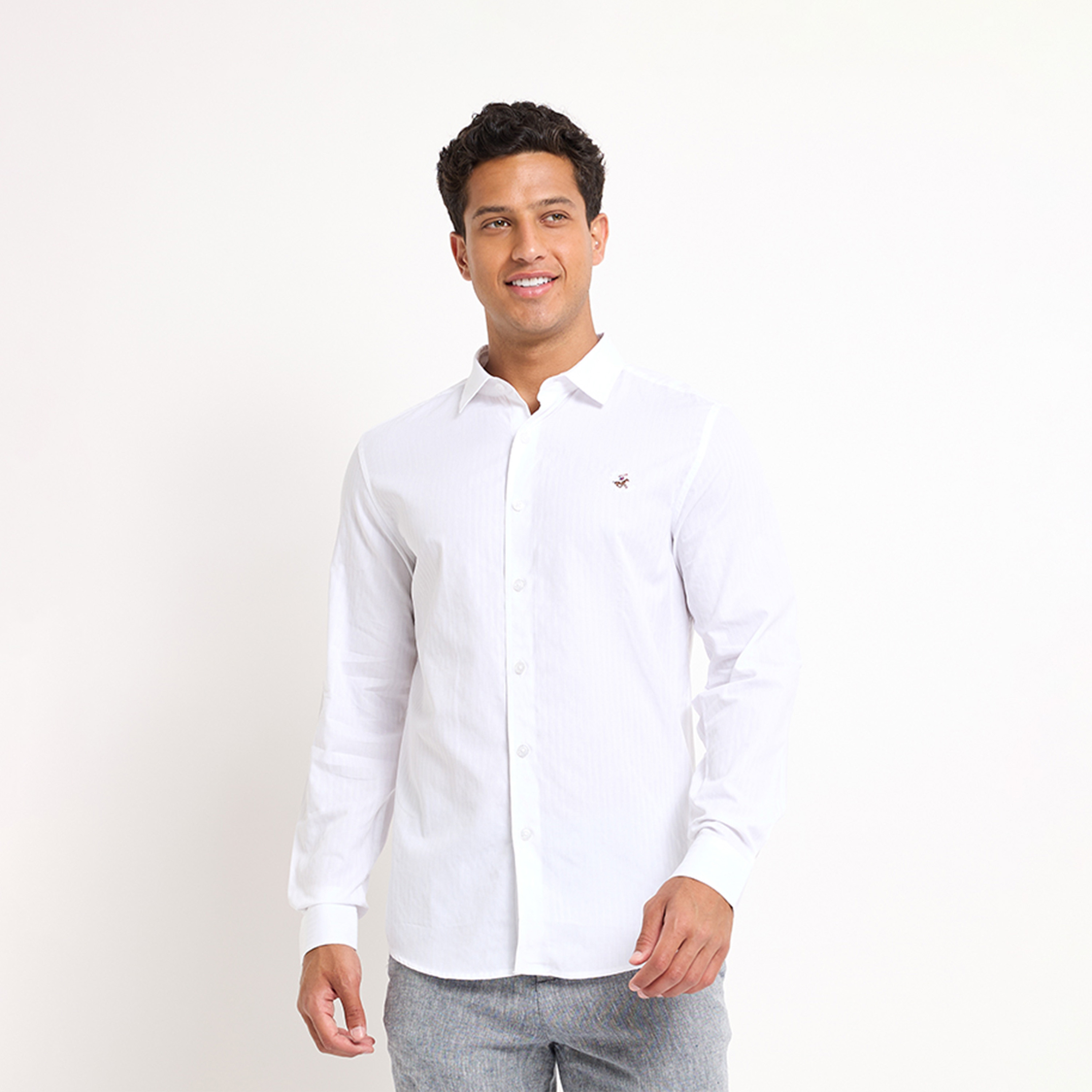 Beverly Hills Polo Club Men's Textured Collared Long-Sleeve Oxford Shirt-men-clothing-shirts-image-1