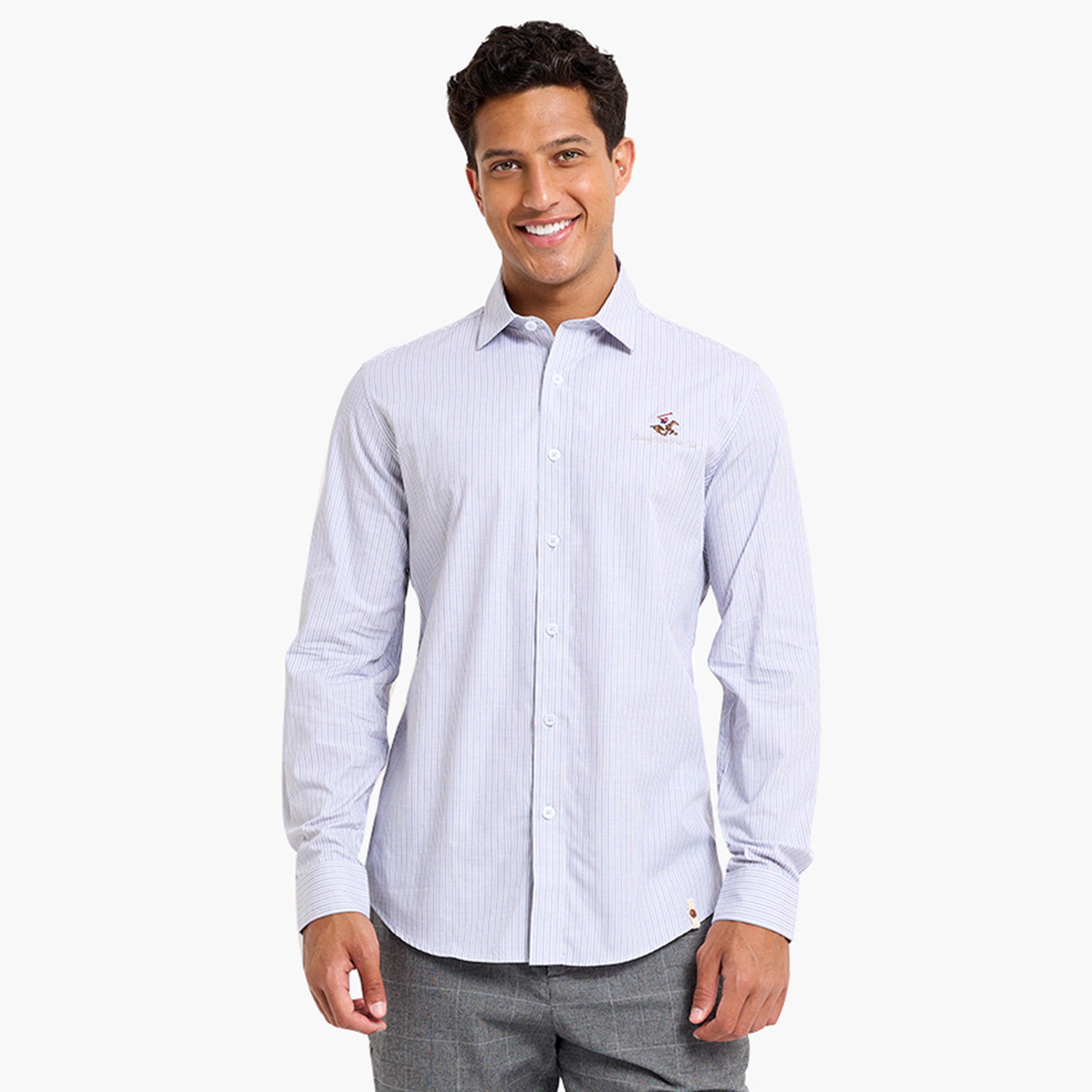 قميص رجالي مخطط بياقة وأكمام طويلة من بيفرلي هيلز بولو كلوب-men-clothing-shirts-image-1