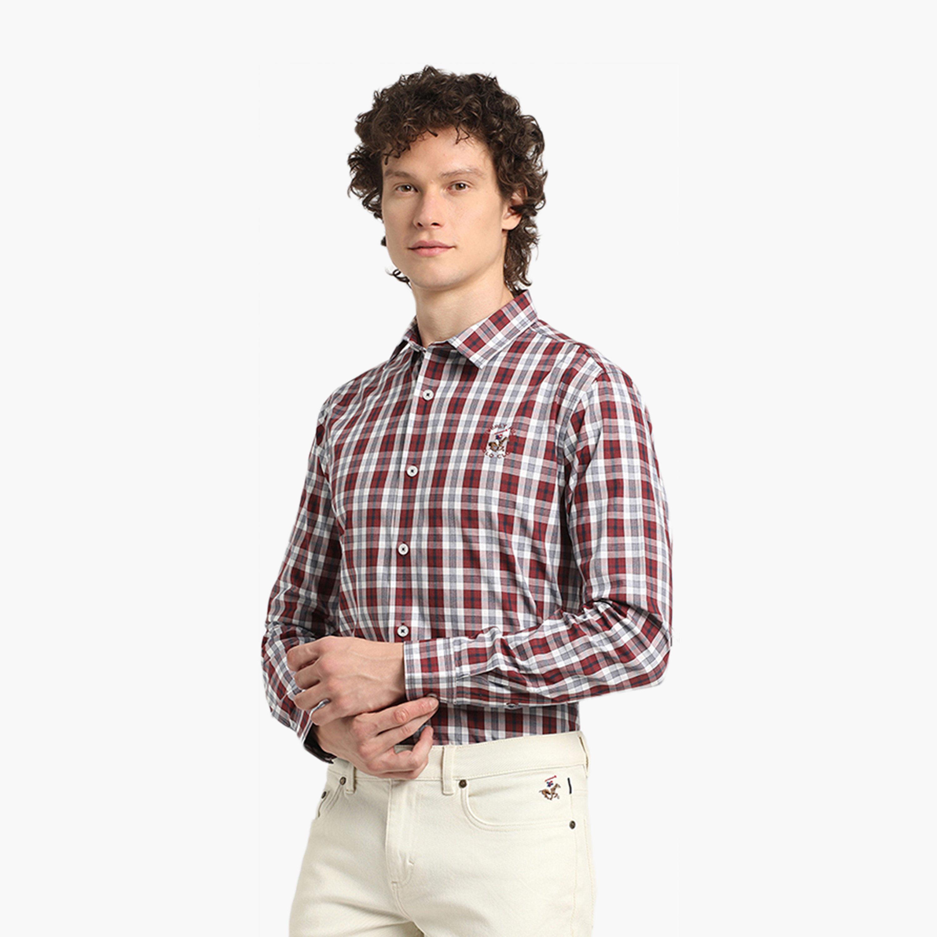 Beverly Hills Polo Club Regular Fit Checked Spread Collar Long Sleeves Men's Shirt-men-clothing-shirts-image-4