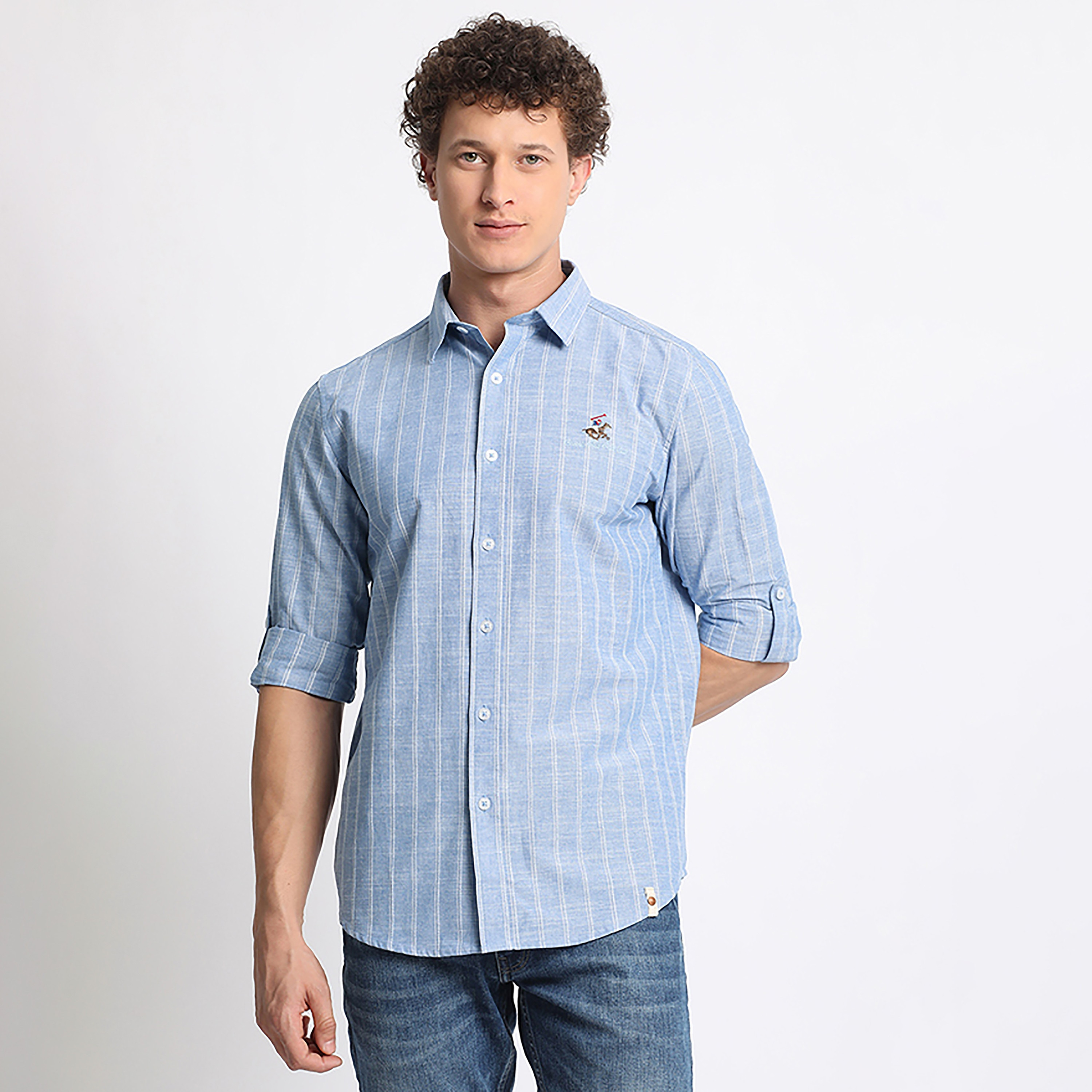 قميص كاجوال ذو مخطط من بيفرلي هيلز بولو كلوب بأكمام قابلة للطي وياقة كلاسيكية-men-clothing-shirts-image-1