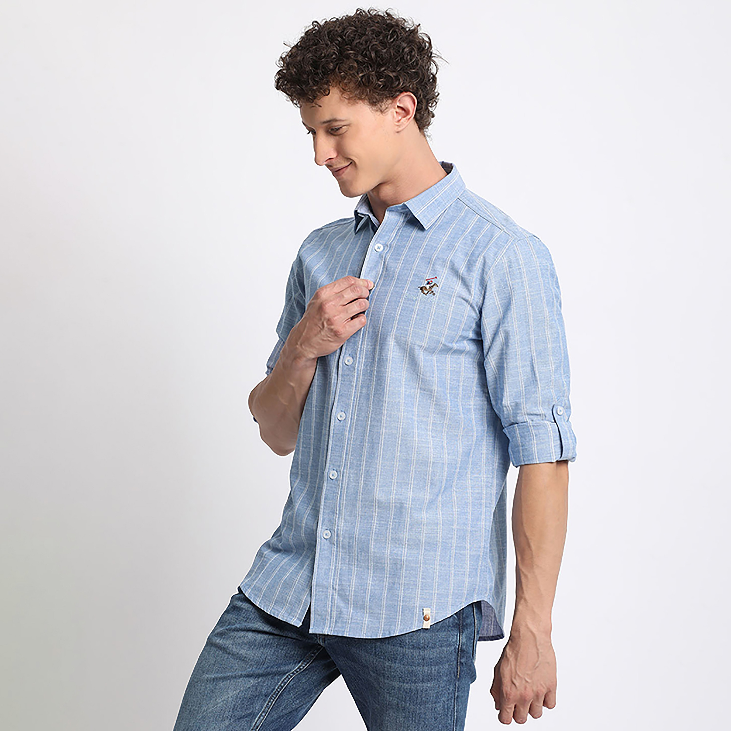 Beverly Hills Polo Club Stripes Classic Collar Roll-Up Sleeves Casual Shirt-men-clothing-shirts-image-2