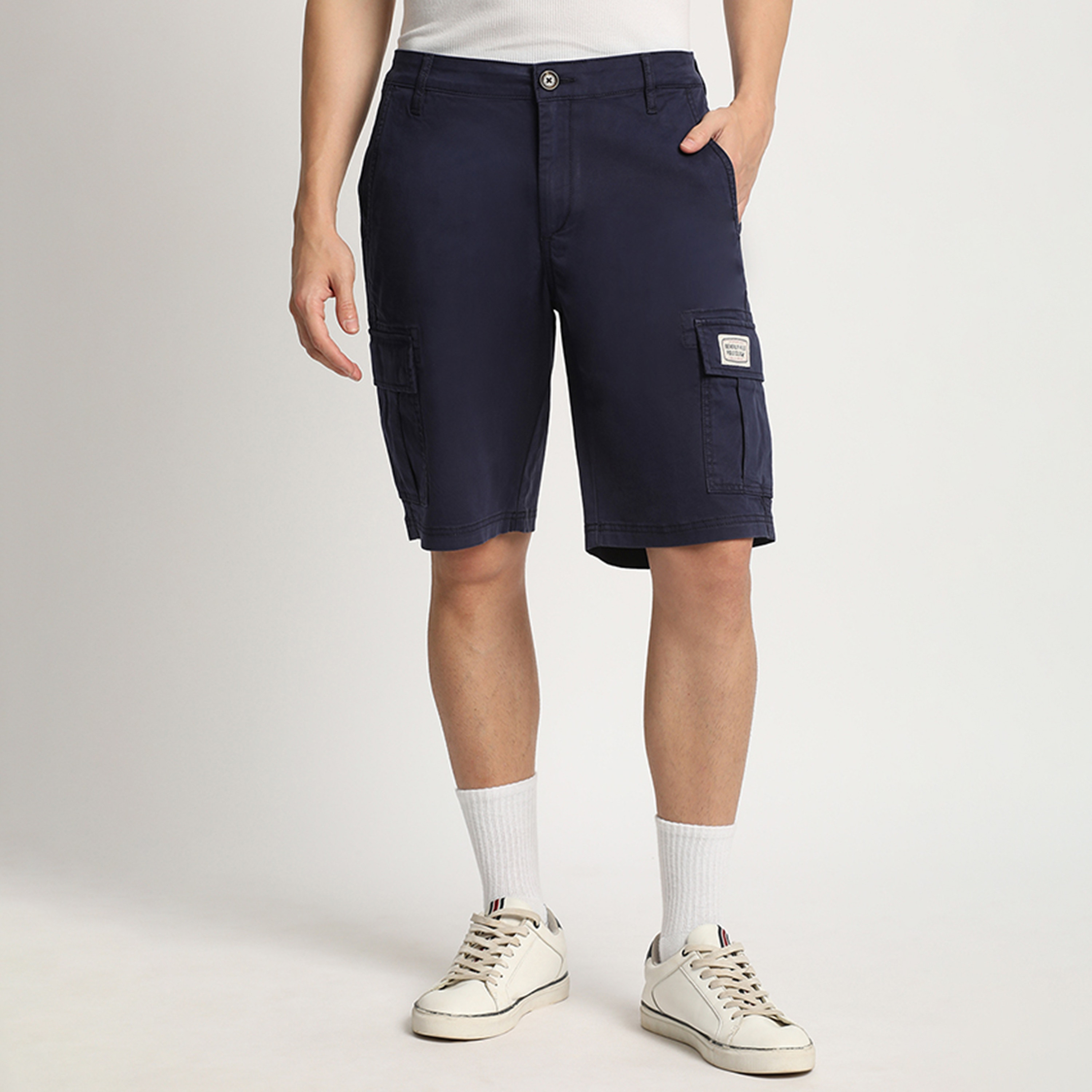 Beverly Hills Polo Club Plain Mid-Rise Button & Zip Fly Men's Cargo Shorts-men-clothing-bottoms-shorts-image-1