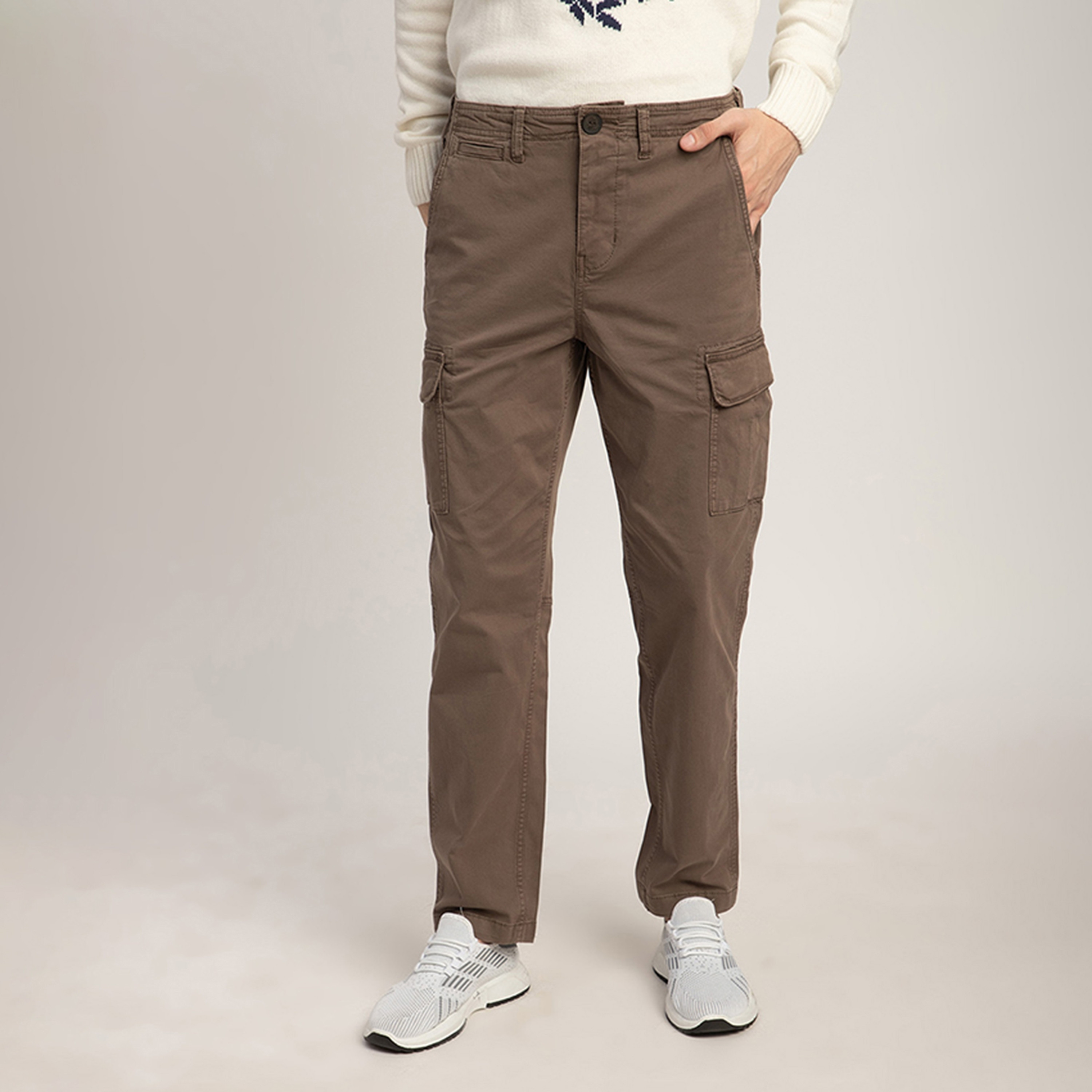 Beverly Hills Polo Club Plain Mid-Rise Button and Zip Fly Men's Cargo Trousers-men-clothing-bottoms-joggers-image-1