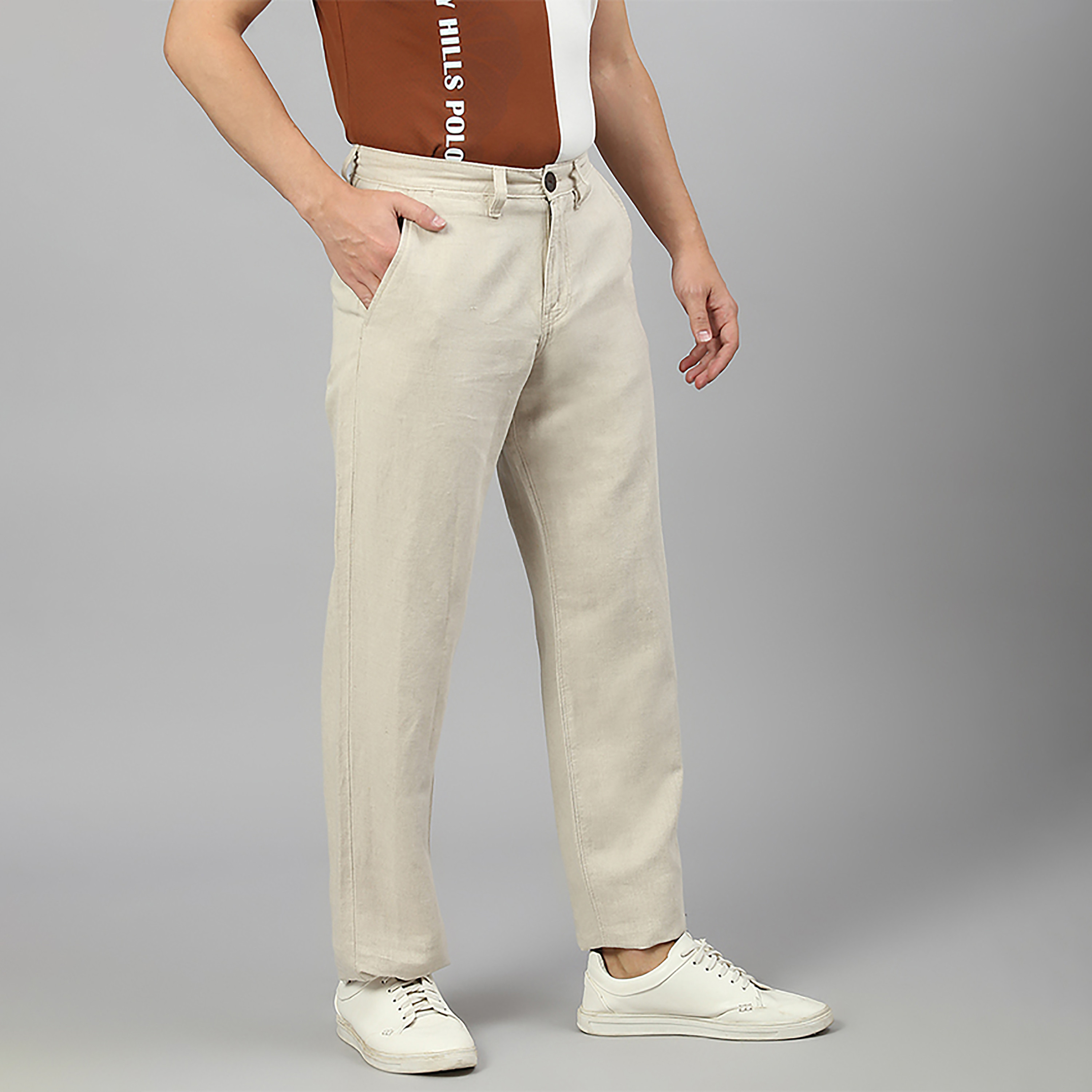 بنطلون بيفرلي هيلز بولو كلوب بخصر متوسط الارتفاع سادة وإغلاق بأزرار-men-clothing-bottoms-trousersandchinos-trousers-image-3