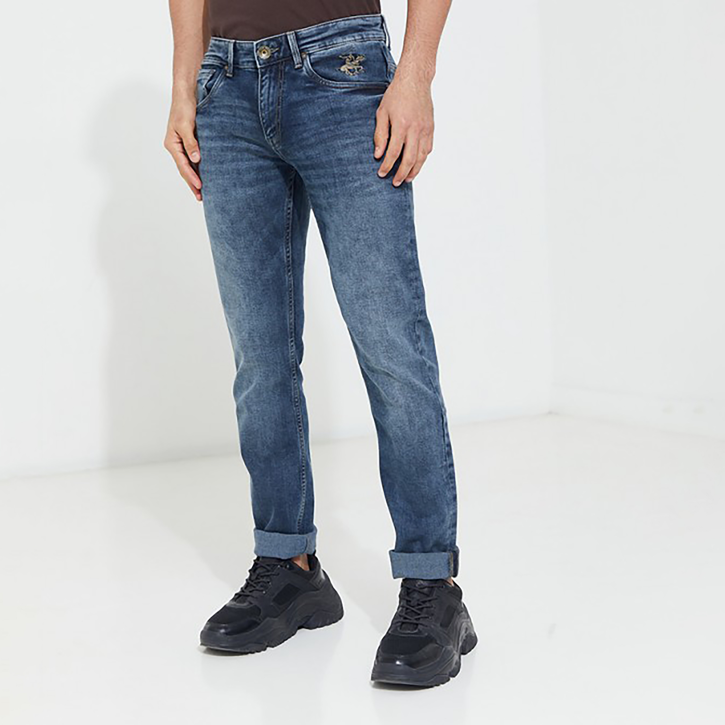 Beverly Hills Polo Club Men Blue Plain Pocket Detail Jeans with Embroidered Logo-men-clothing-bottoms-jeans-image-1