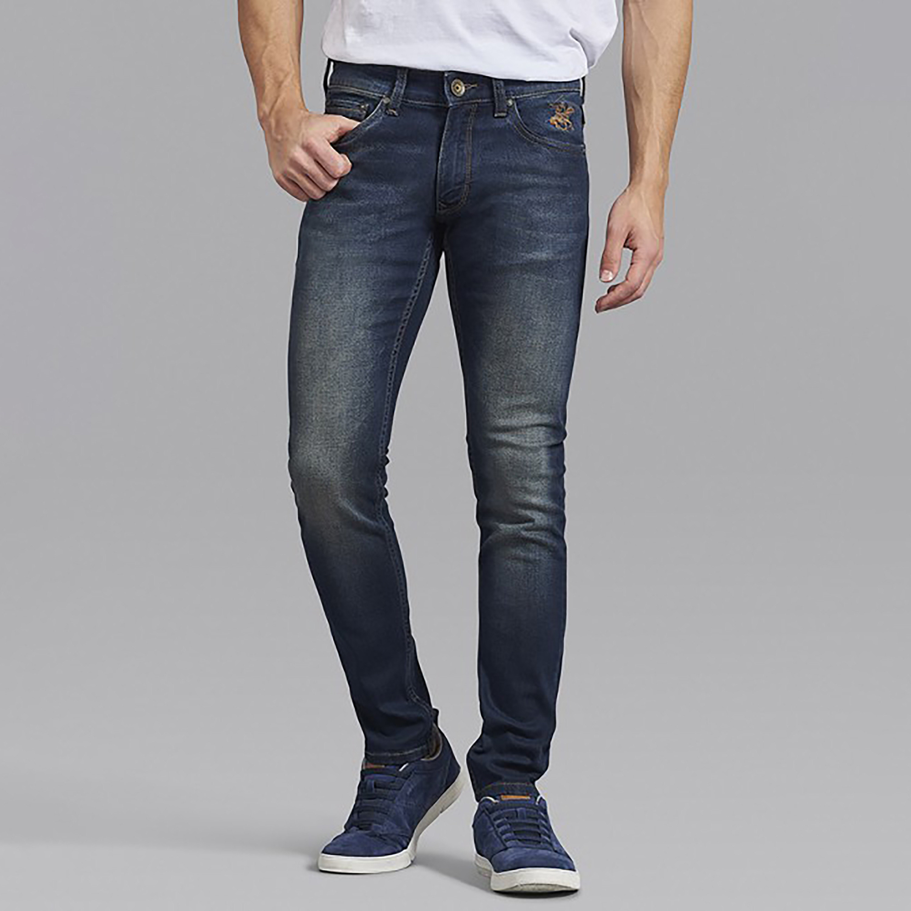 بنطلون جينز من بيفرلي هيلز بولو كلوب بلون ازرق سادة بجيب أزرق مع شعار مطرز-men-clothing-bottoms-jeans-image-1