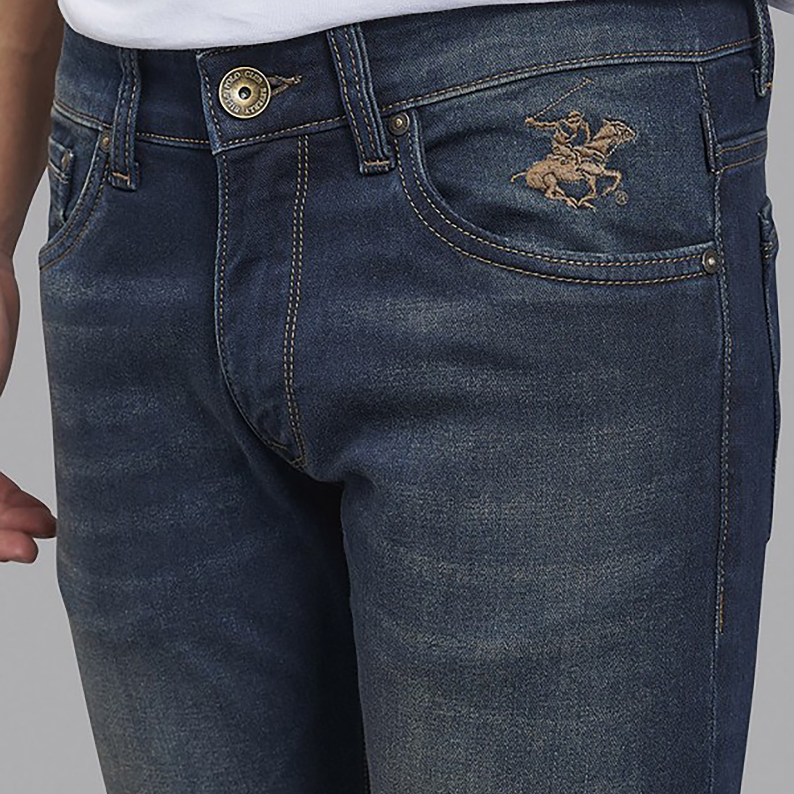 Beverly Hills Polo Club Men Blue Plain Pocket Detail Jeans with Embroidered Logo-men-clothing-bottoms-jeans-image-3