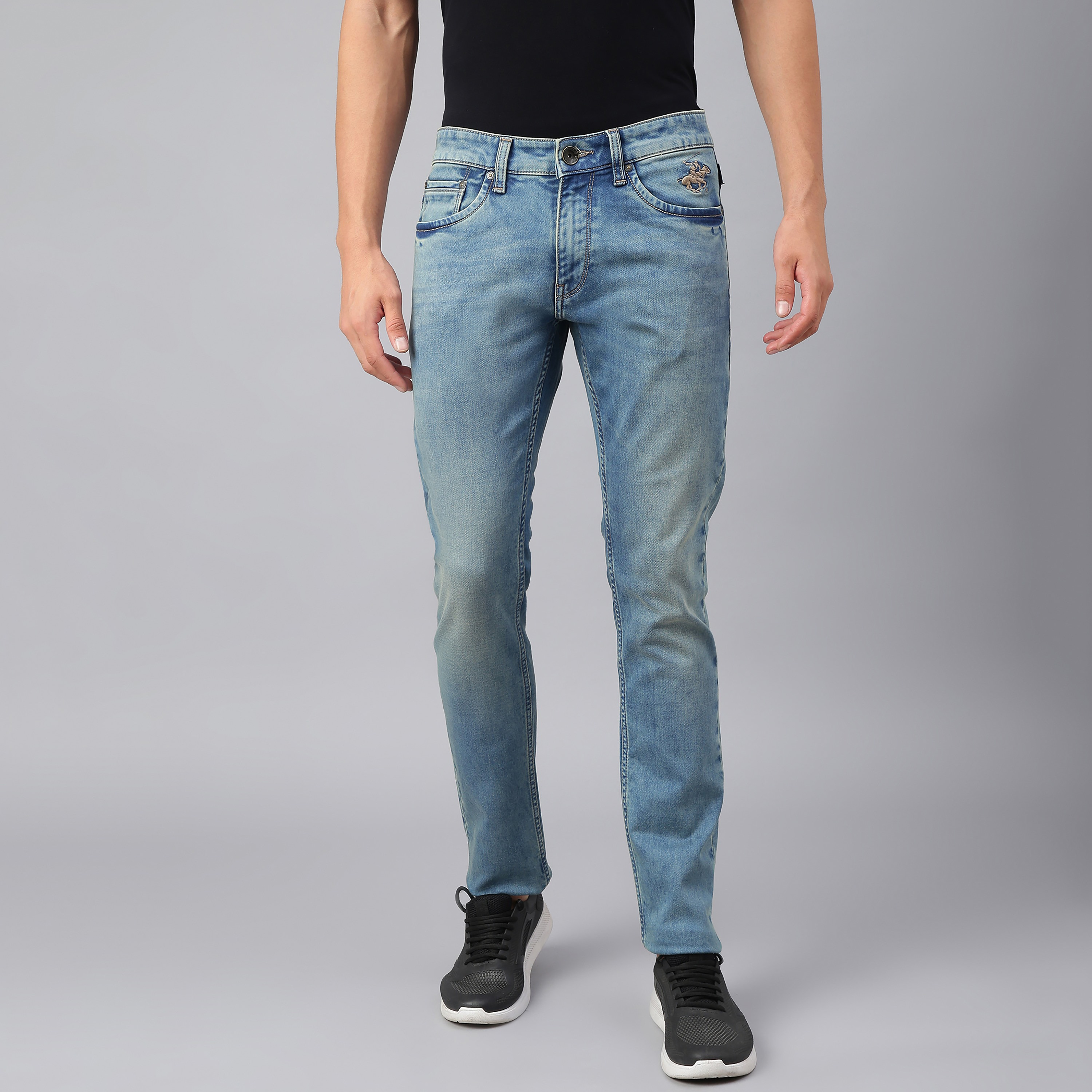 Beverly Hills Polo Club Men Light Blue Plain Pocket Detail Jeans with Embroidered Logo-men-clothing-bottoms-jeans-image-1