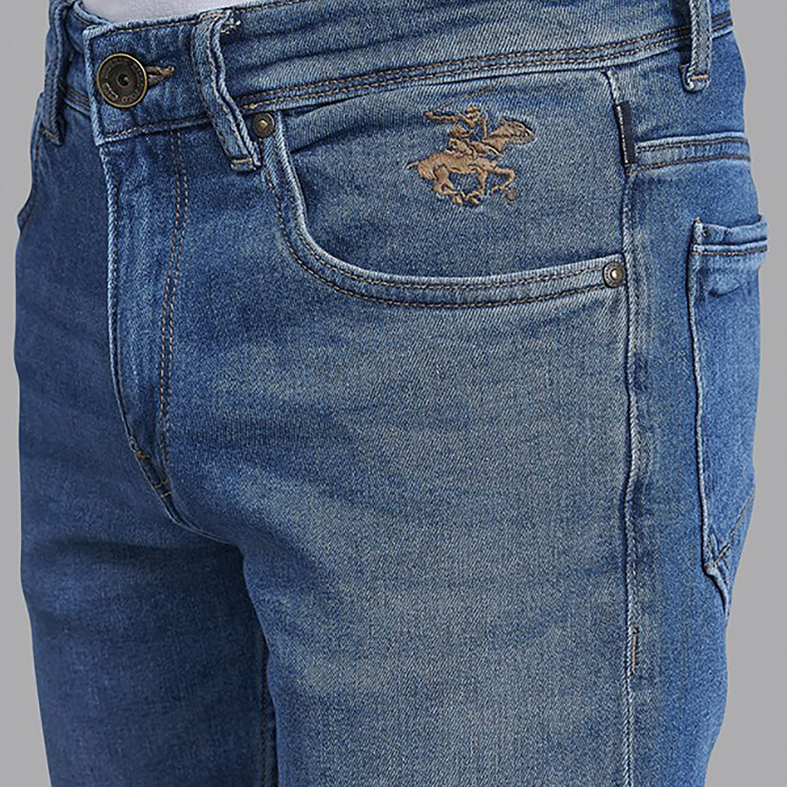 Beverly Hills Polo Club Men Blue Plain Pocket Detail Jeans with Embroidered Logo-men-clothing-bottoms-jeans-image-3