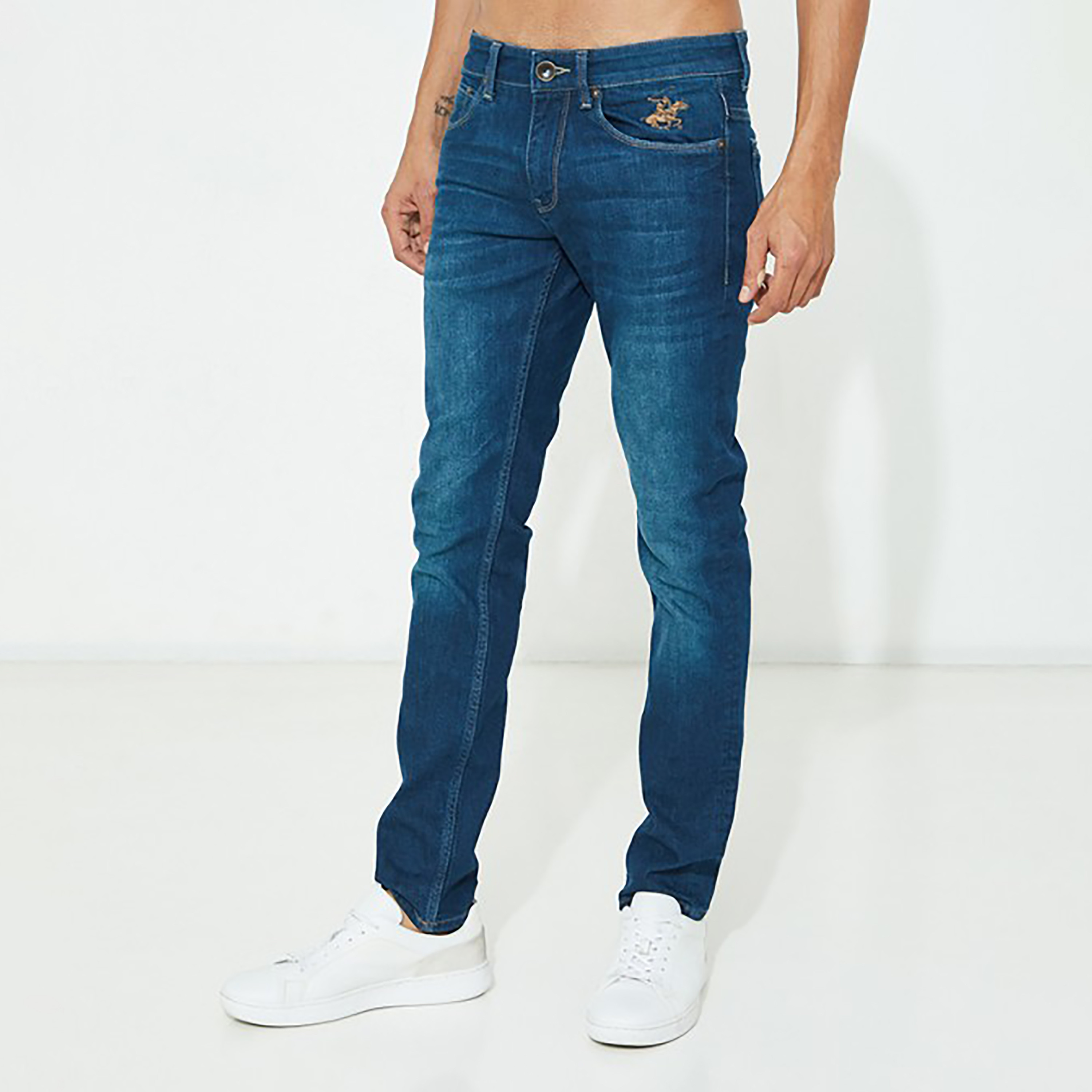 Beverly Hills Polo Club Men Indigo Plain Pocket Detail Jeans with Embroidered Logo-men-clothing-bottoms-jeans-image-1