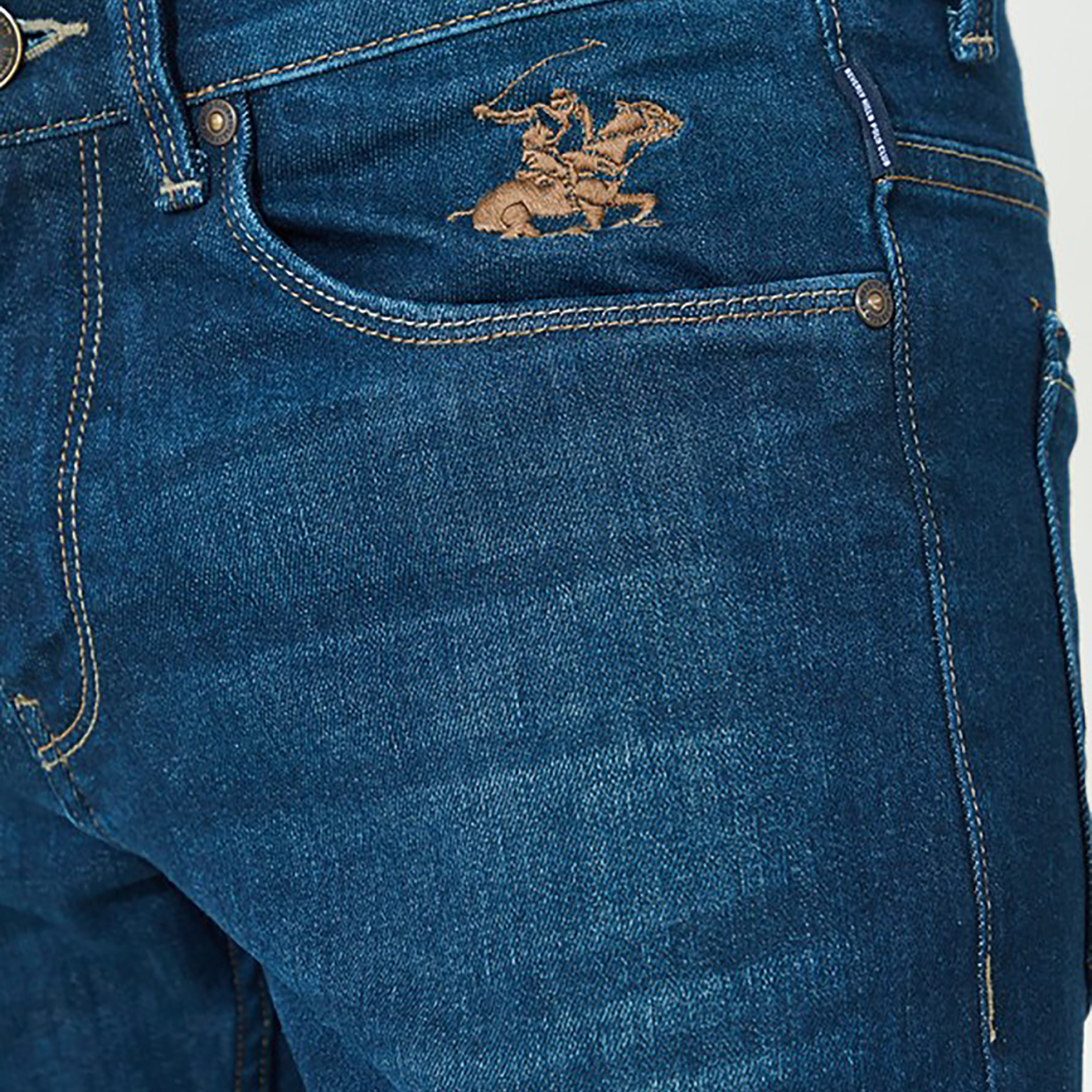 بنطلون جينز من بيفرلي هيلز بولو كلوب بلون نيلي سادة بجيب أزرق مع شعار مطرز-men-clothing-bottoms-jeans-image-3