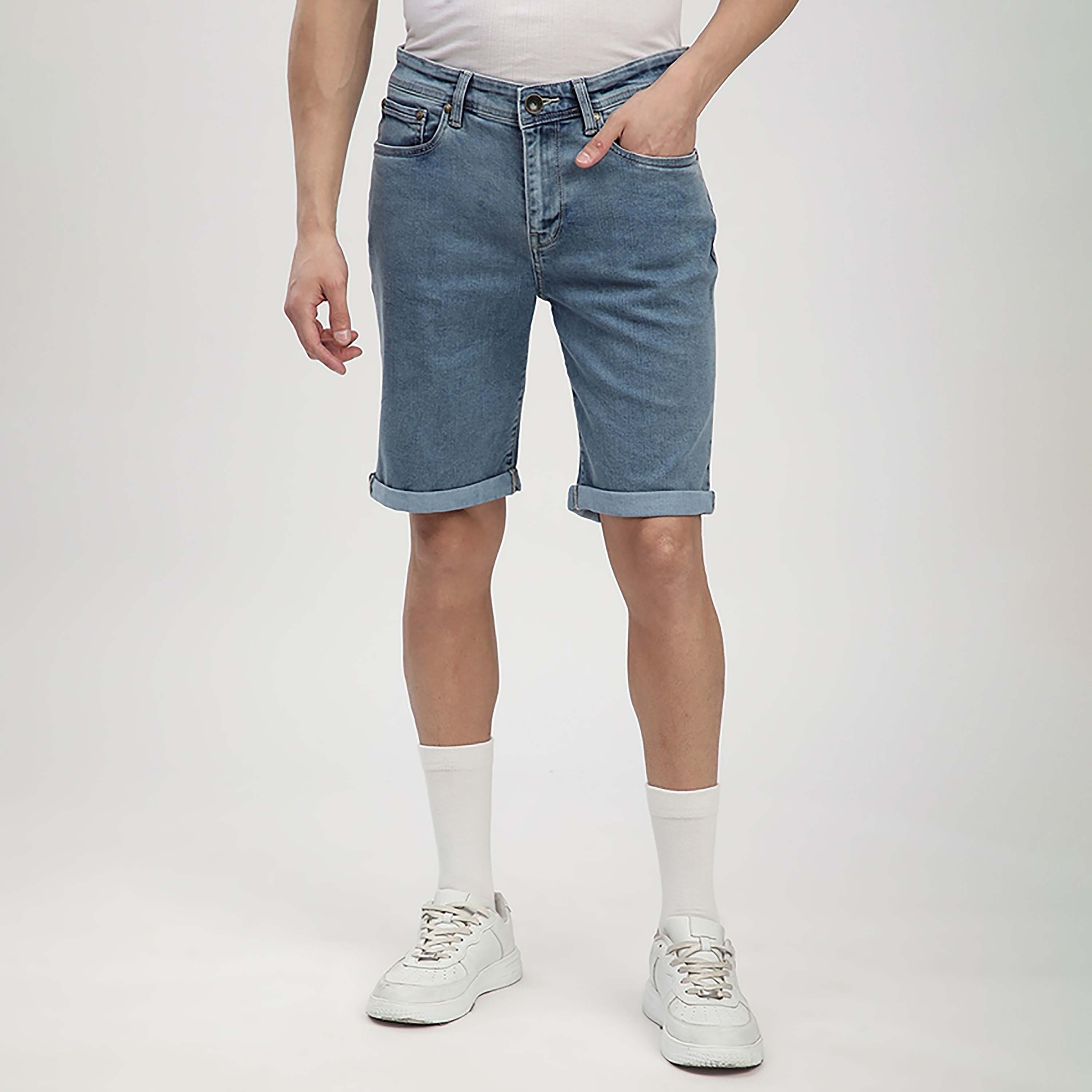 Beverly Hills Polo Club Plain Mid-Rise Button with Zip Fly Men's Denim Shorts-men-clothing-bottoms-shorts-image-1