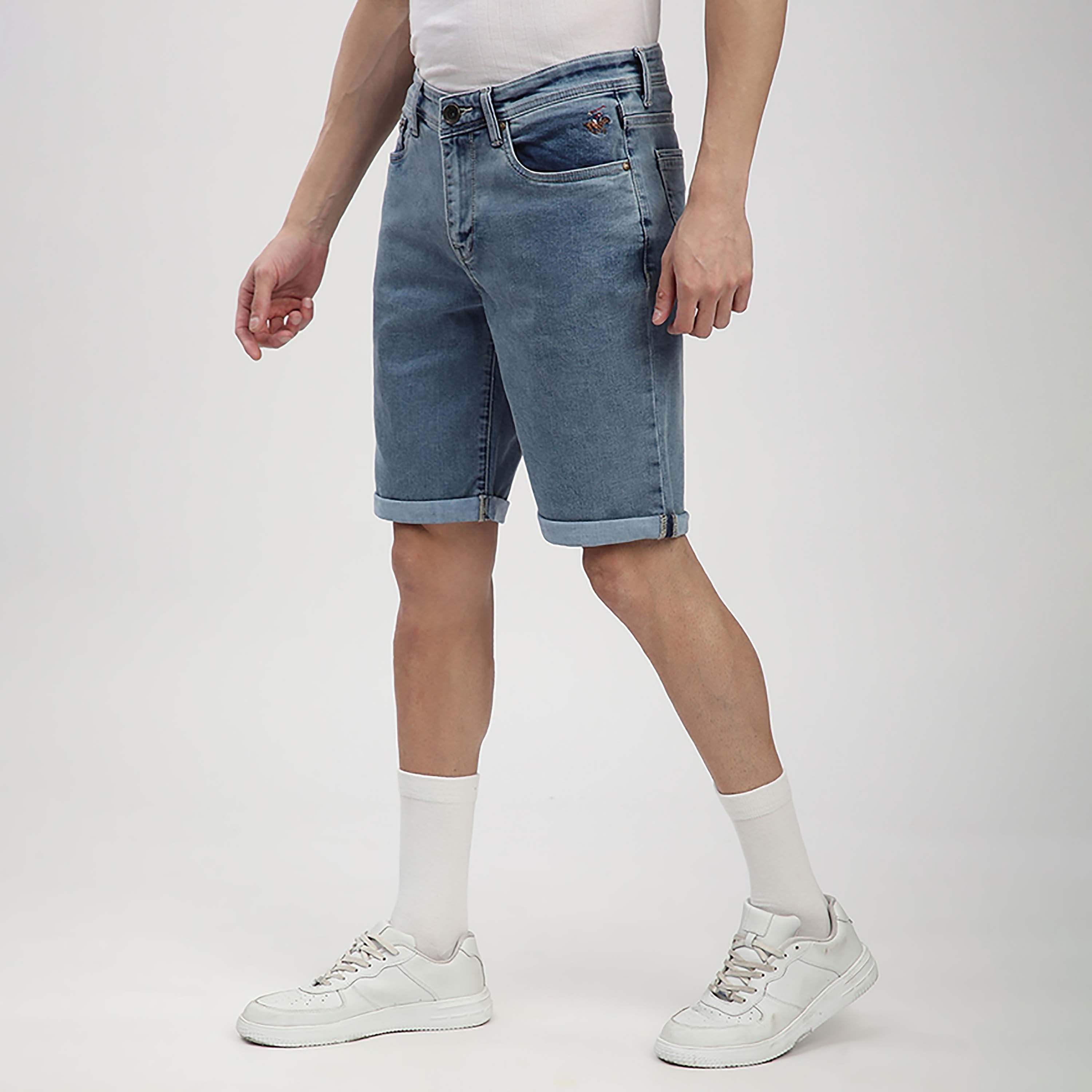 Beverly Hills Polo Club Plain Mid-Rise Button with Zip Fly Men's Denim Shorts-men-clothing-bottoms-shorts-image-2