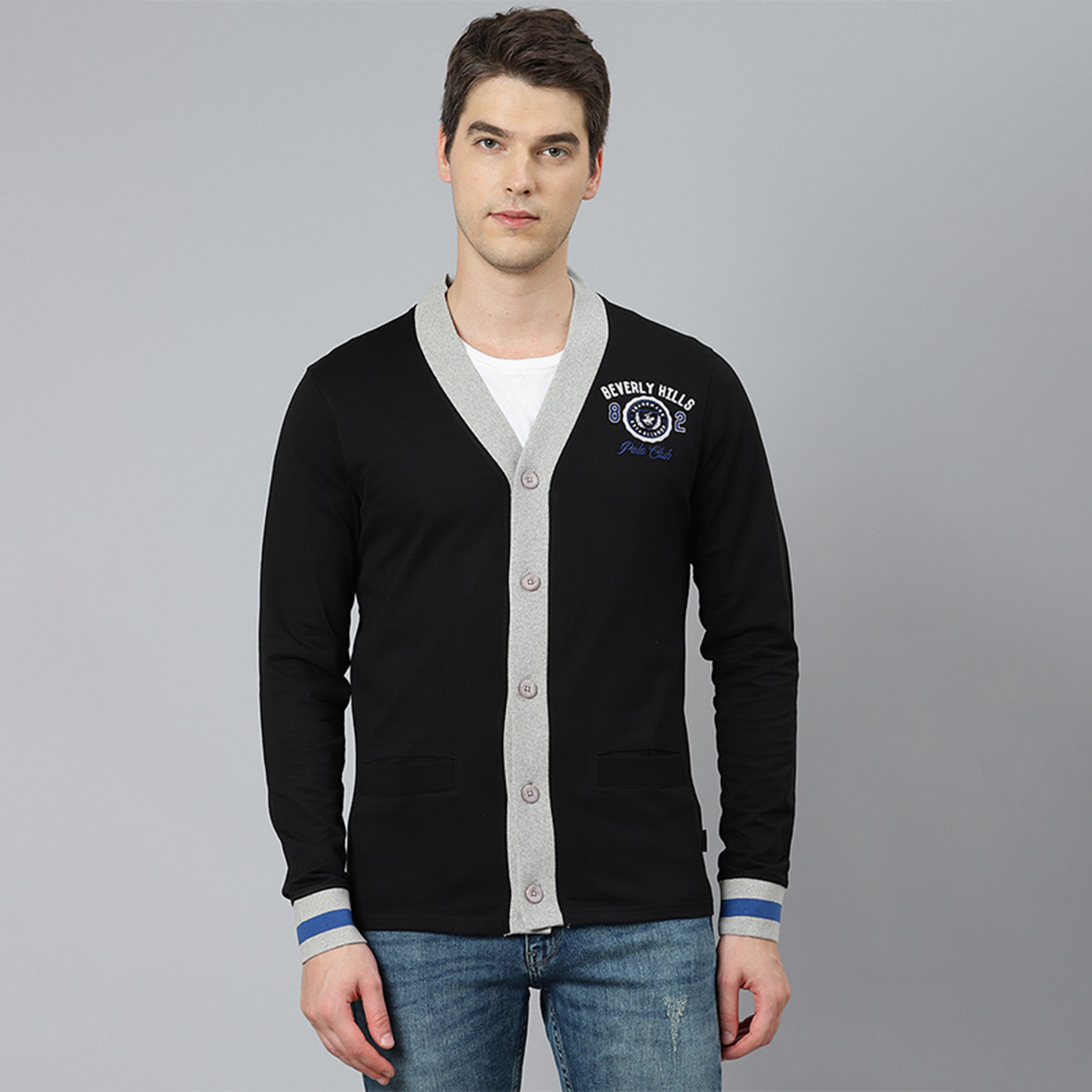 Beverly Hills Polo Club Embroidered Logo V-Neck Long Sleeves Front Buttoned Cardigan-men-clothing-sweatersandpullovers-image-1