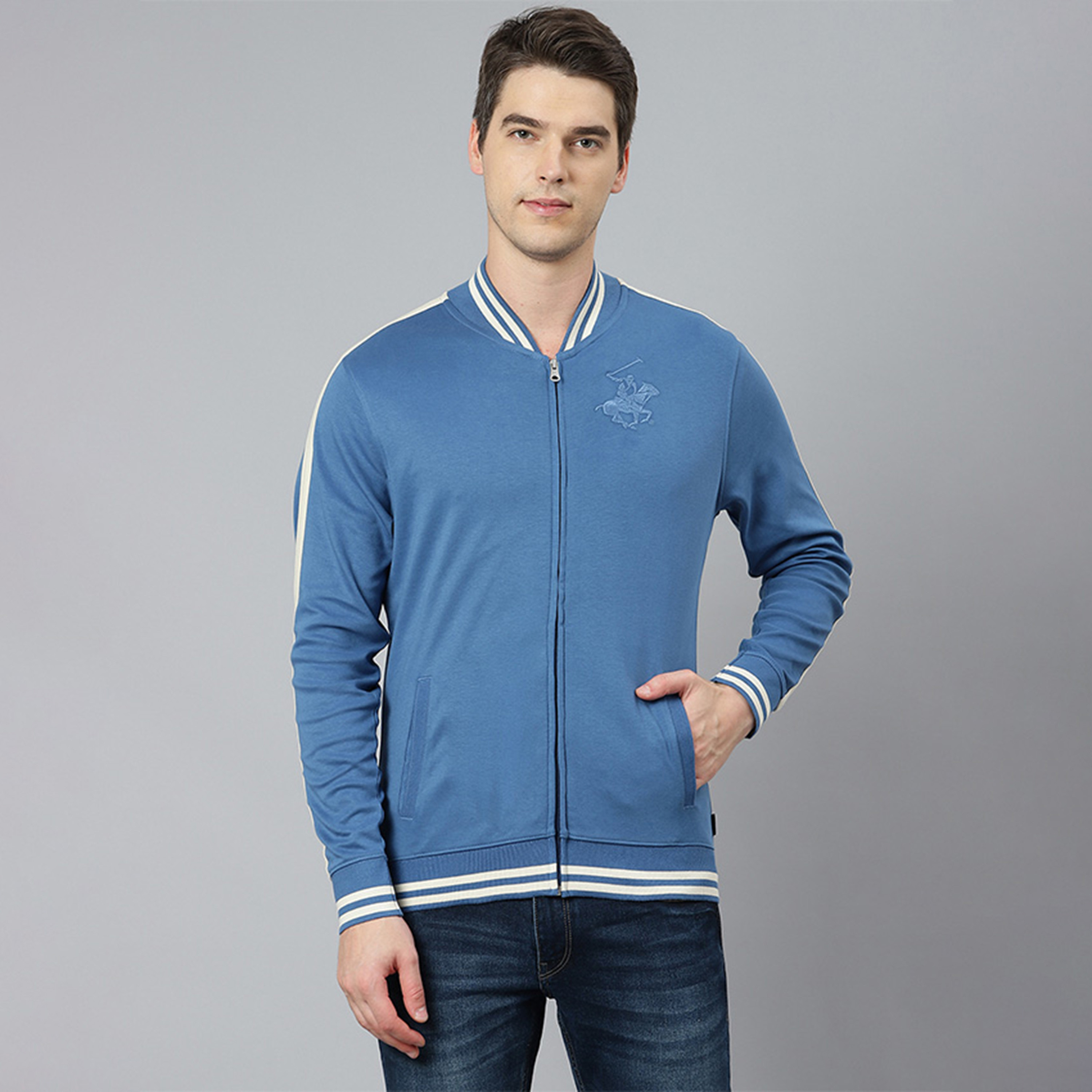 جاكيت بومبر من بيفرلي هيلز بولو كلوب بياقة مطرزة وشعار الماركة-men-clothing-jacketsandblazers-jackets-image-1