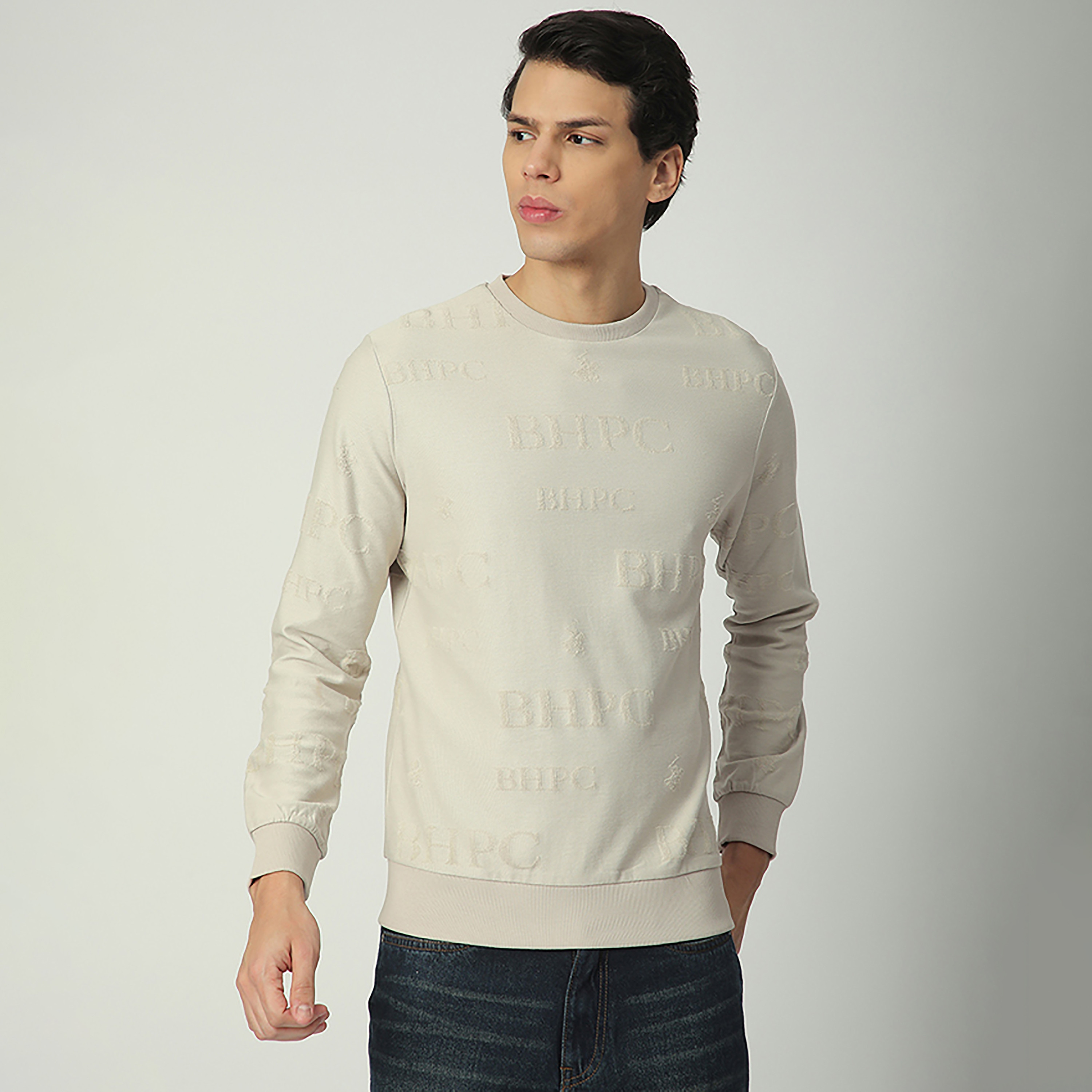 Beverly Hills Polo Club Jacquard Logo Round Neck Long Sleeves Men's Sweatshirt-men-winterwear-hoodiesandsweatshirts-image-1