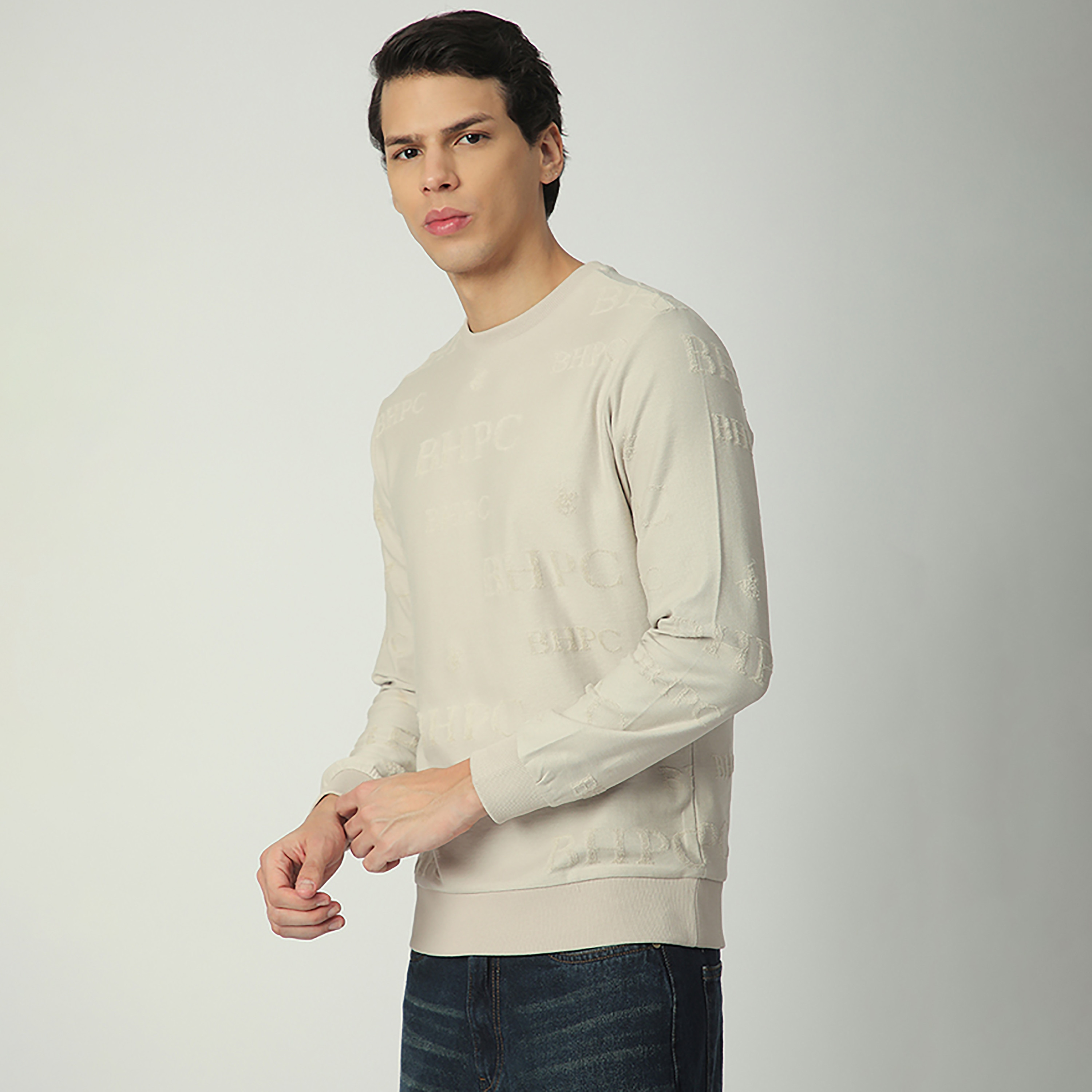 Beverly Hills Polo Club Jacquard Logo Round Neck Long Sleeves Men's Sweatshirt-men-winterwear-hoodiesandsweatshirts-image-2