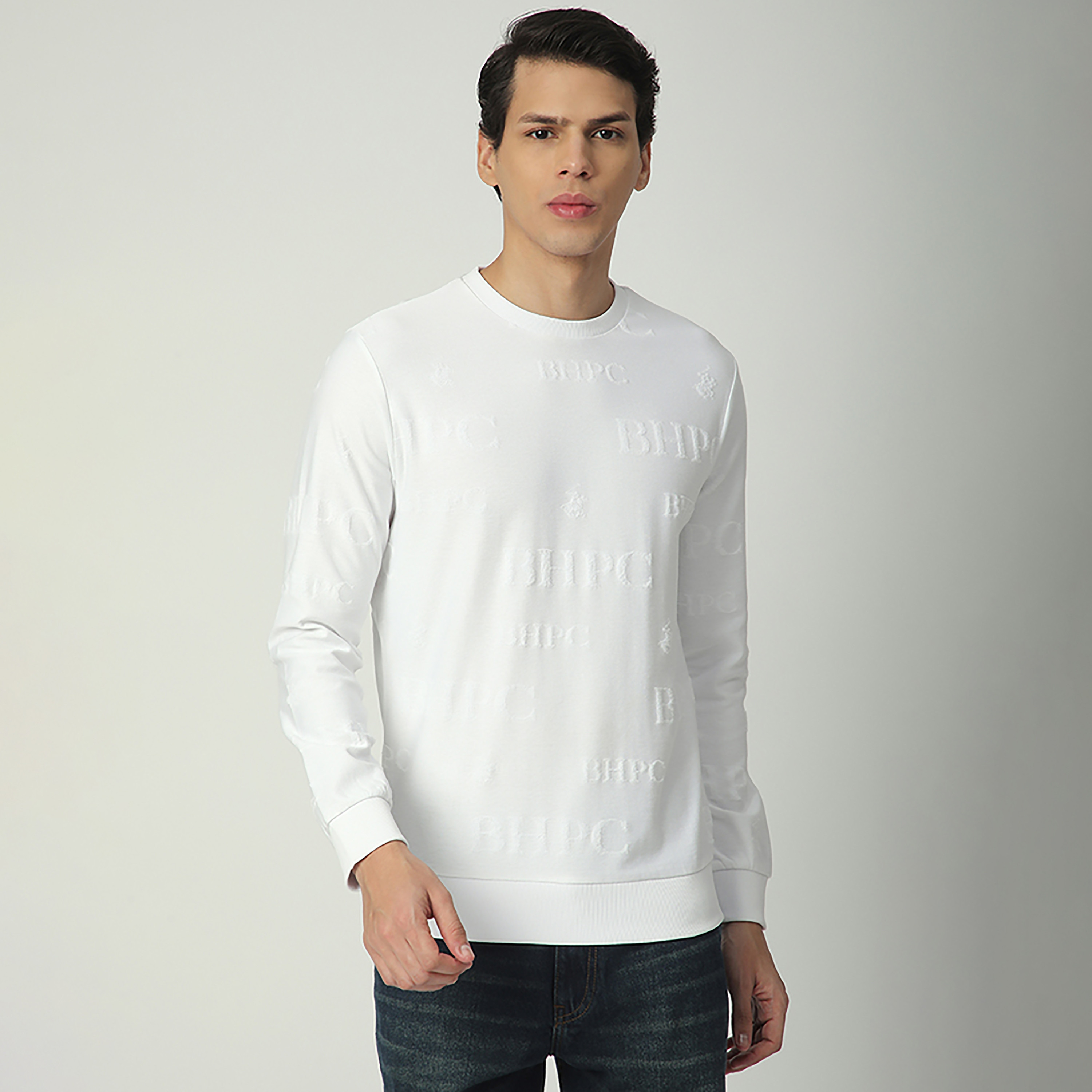Beverly Hills Polo Club Jacquard Logo Round Neck Long Sleeves Men's Sweatshirt-men-winterwear-hoodiesandsweatshirts-image-1