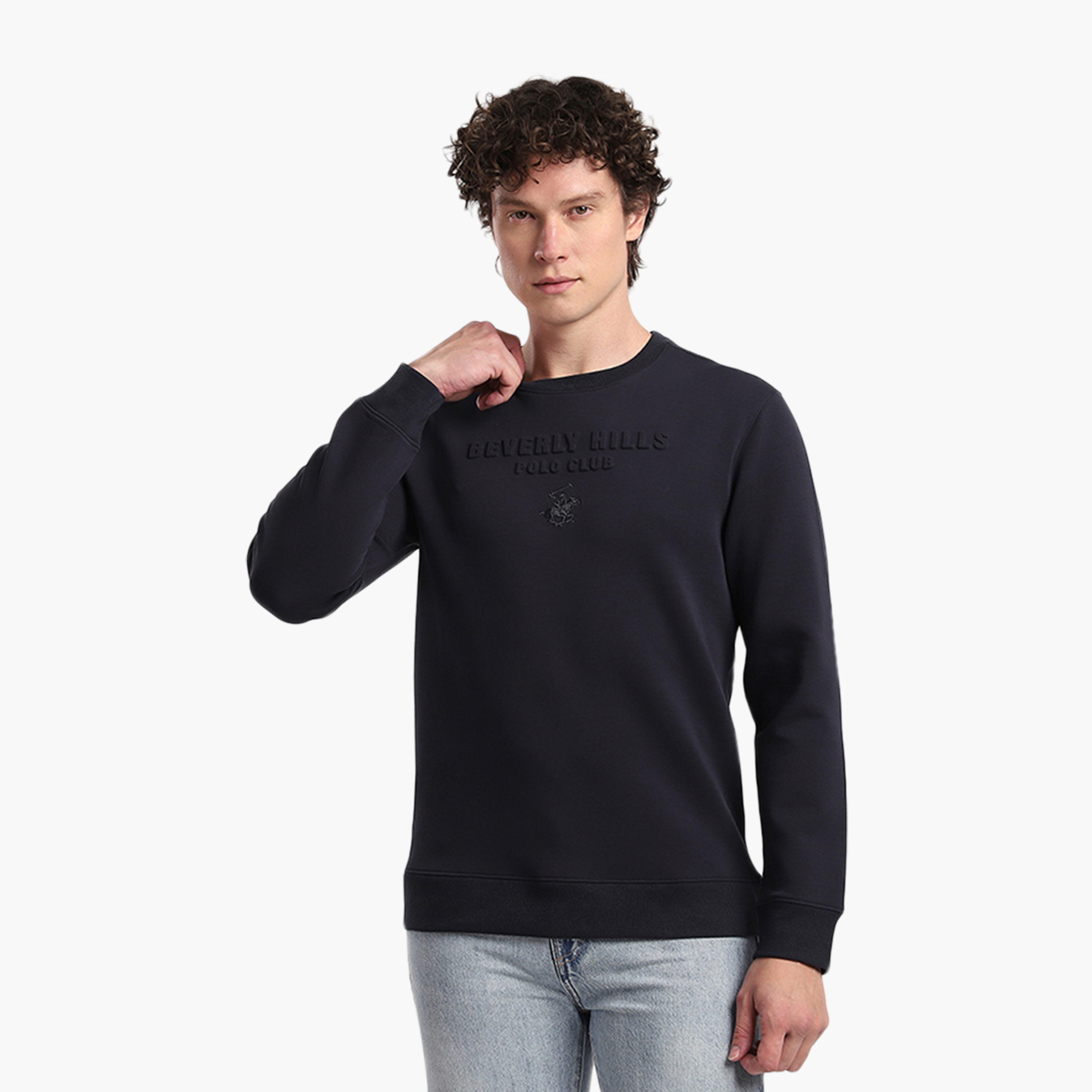Beverly Hills Polo Club Embossed Logo Round Neck Long Sleeves Men's Sweatshirt-men-winterwear-hoodiesandsweatshirts-image-1
