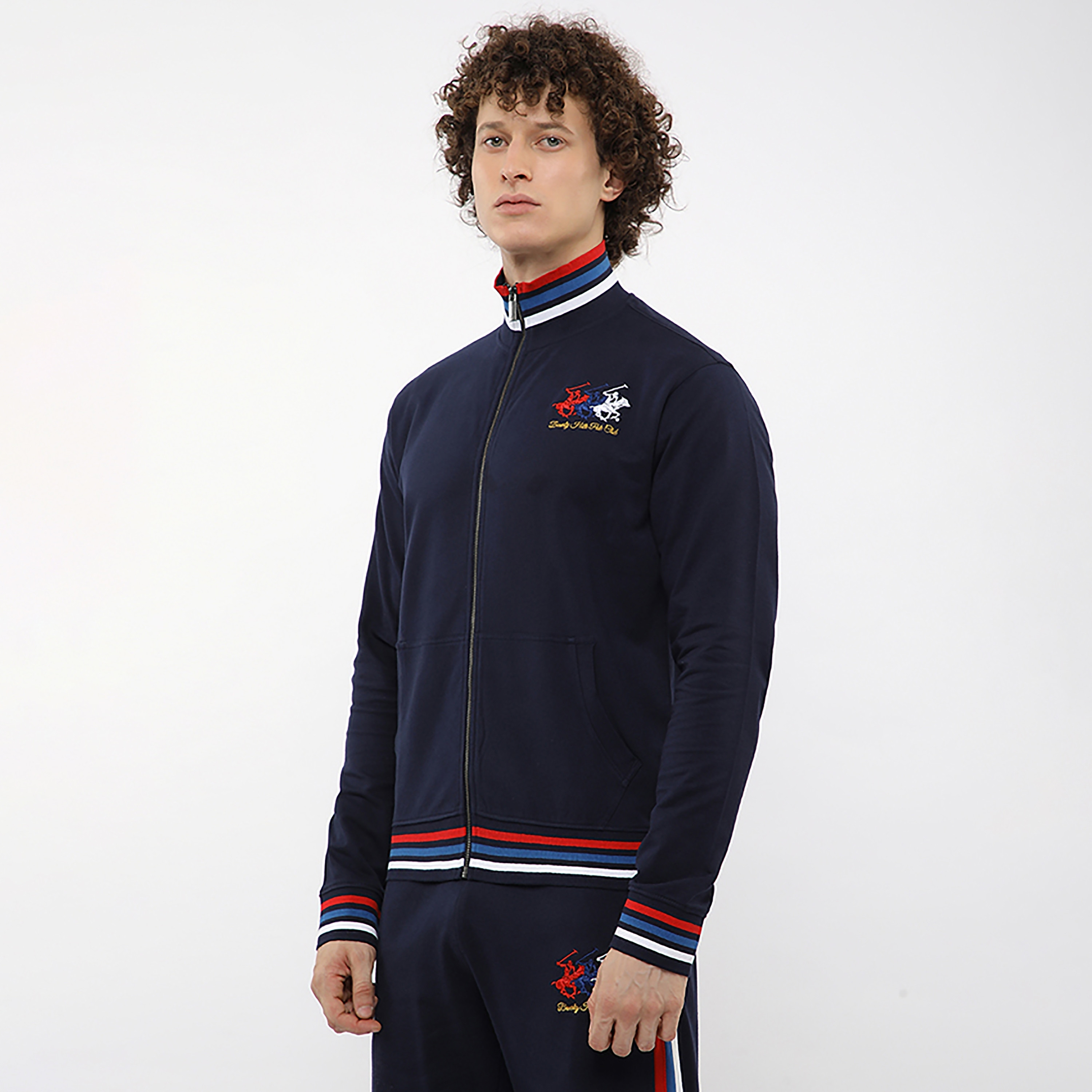 Beverly Hills Polo Club Plain High Neck Long Sleeves Men's Zip Through Sweatshirt-men-winterwear-hoodiesandsweatshirts-image-2