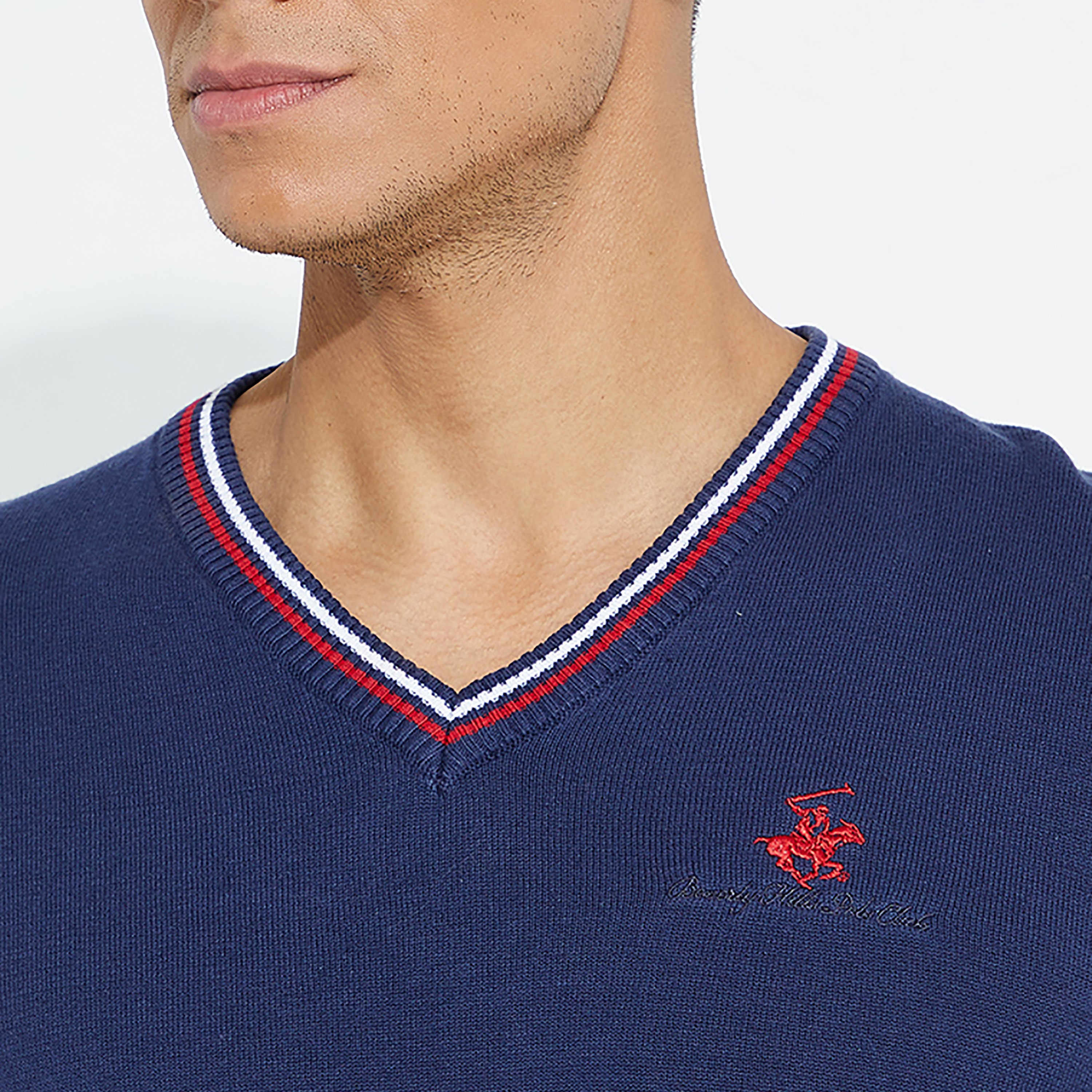 كنزة صوفية من بيفرلي هيلز بولو كلوب بياقة علي شكل وي وأكمام طويلة مع مطرز بشعار-men-clothing-sweatersandpullovers-image-7