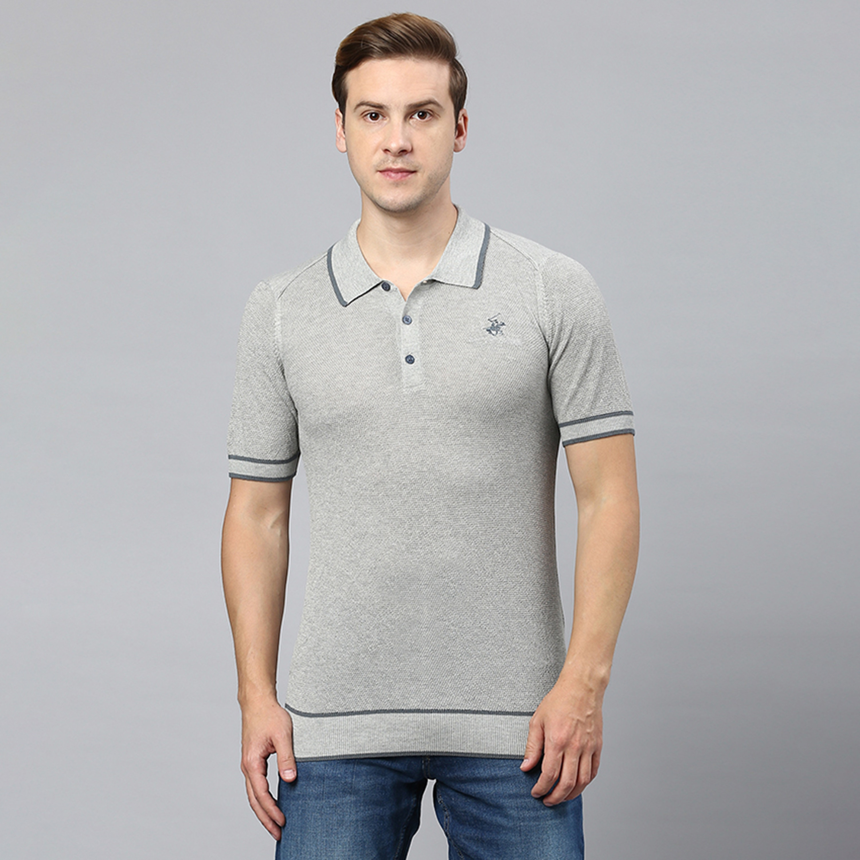 سويتر بولو من بيفرلي هيلز بولو كلوب بياقة وأكمام قصيرة مع شعار بمطرز-men-clothing-sweatersandpullovers-image-1