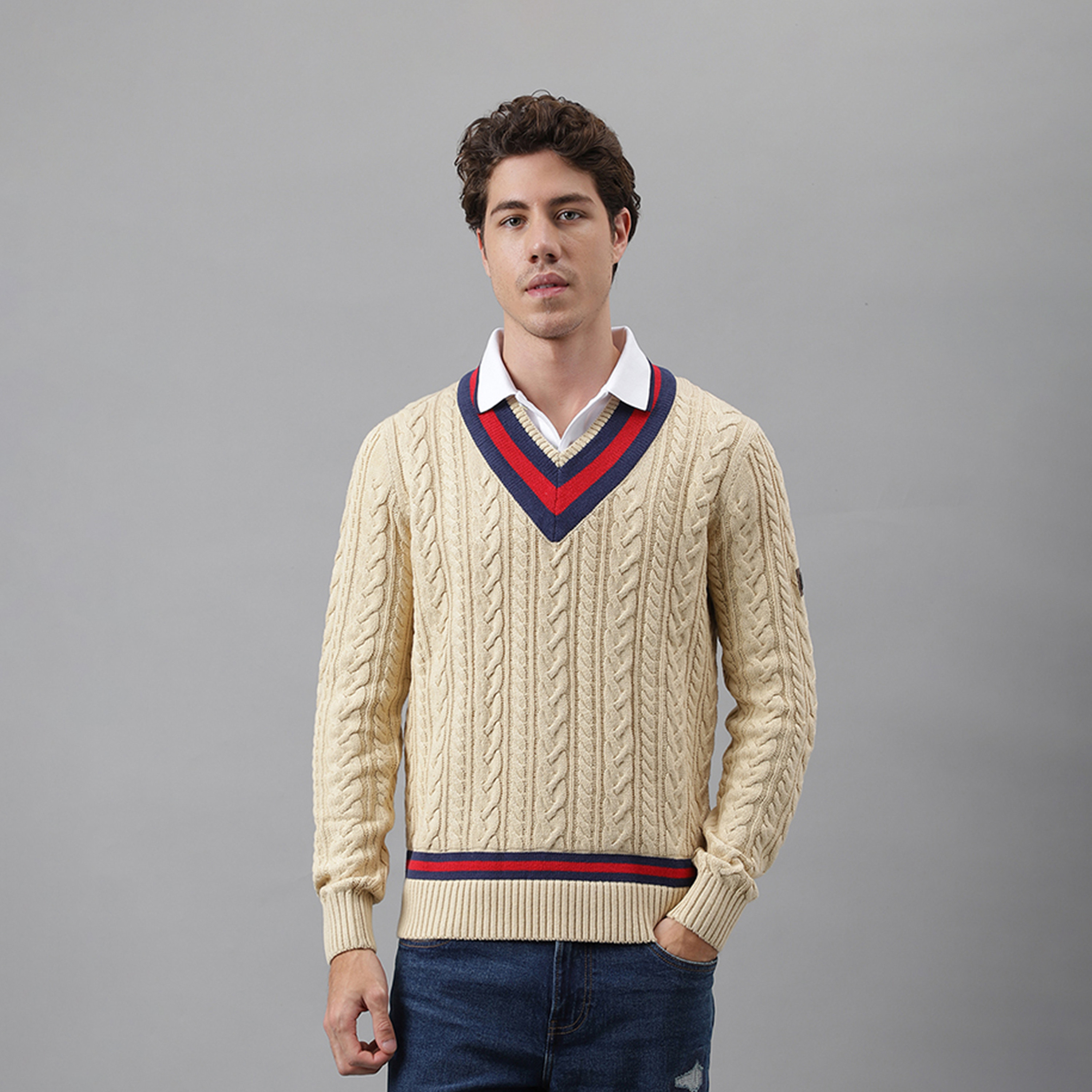 Beverly Hills Polo Club Textured V-neck Long Sleeve Woven Pullover-men-clothing-sweatersandpullovers-image-1