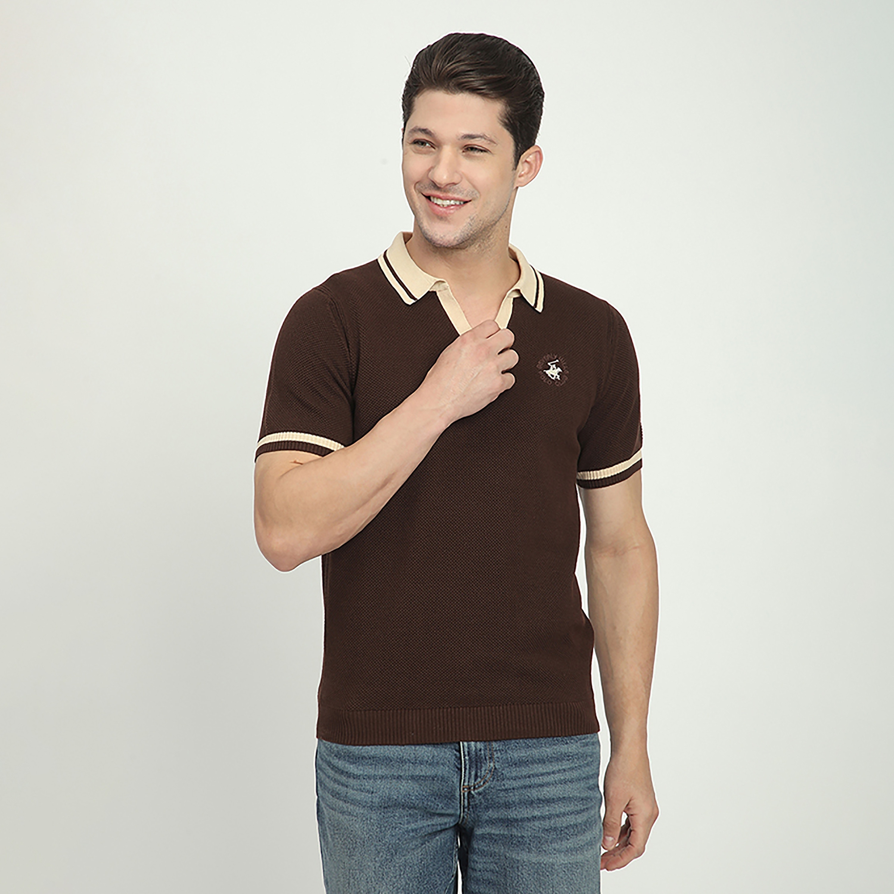 تي شيرت بولو رجالي بأكمام قصيرة وياقة جوني منقوش من بيفرلي هيلز بولو كلوب-men-clothing-tshirtsandpolos-polos-image-1