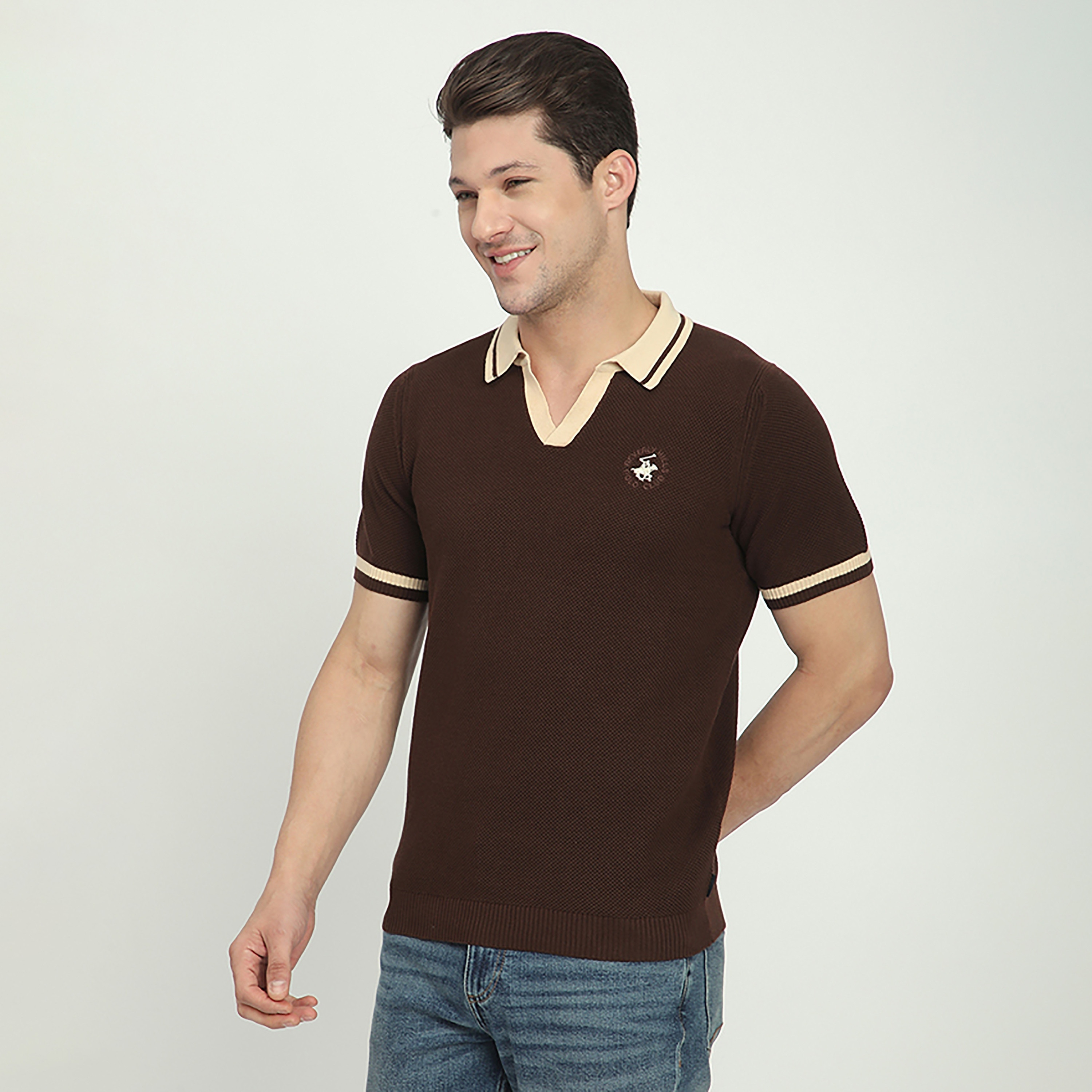 تي شيرت بولو رجالي بأكمام قصيرة وياقة جوني منقوش من بيفرلي هيلز بولو كلوب-men-clothing-tshirtsandpolos-polos-image-2