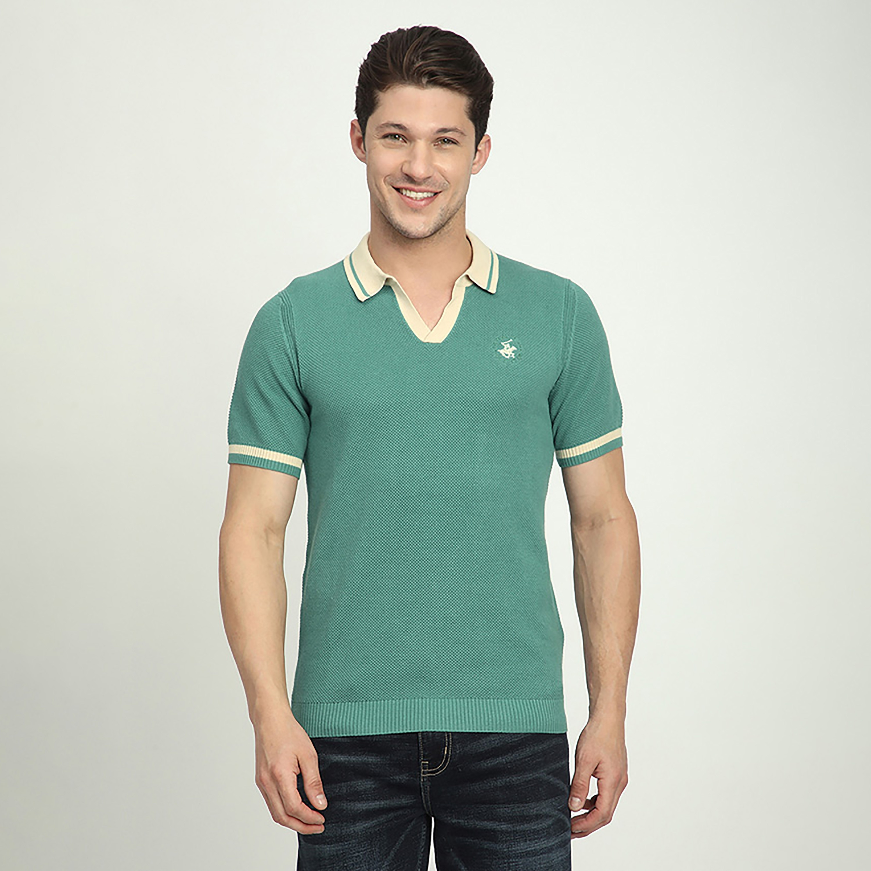 تي شيرت بولو رجالي بأكمام قصيرة وياقة جوني منقوش من بيفرلي هيلز بولو كلوب-men-clothing-tshirtsandpolos-polos-image-5