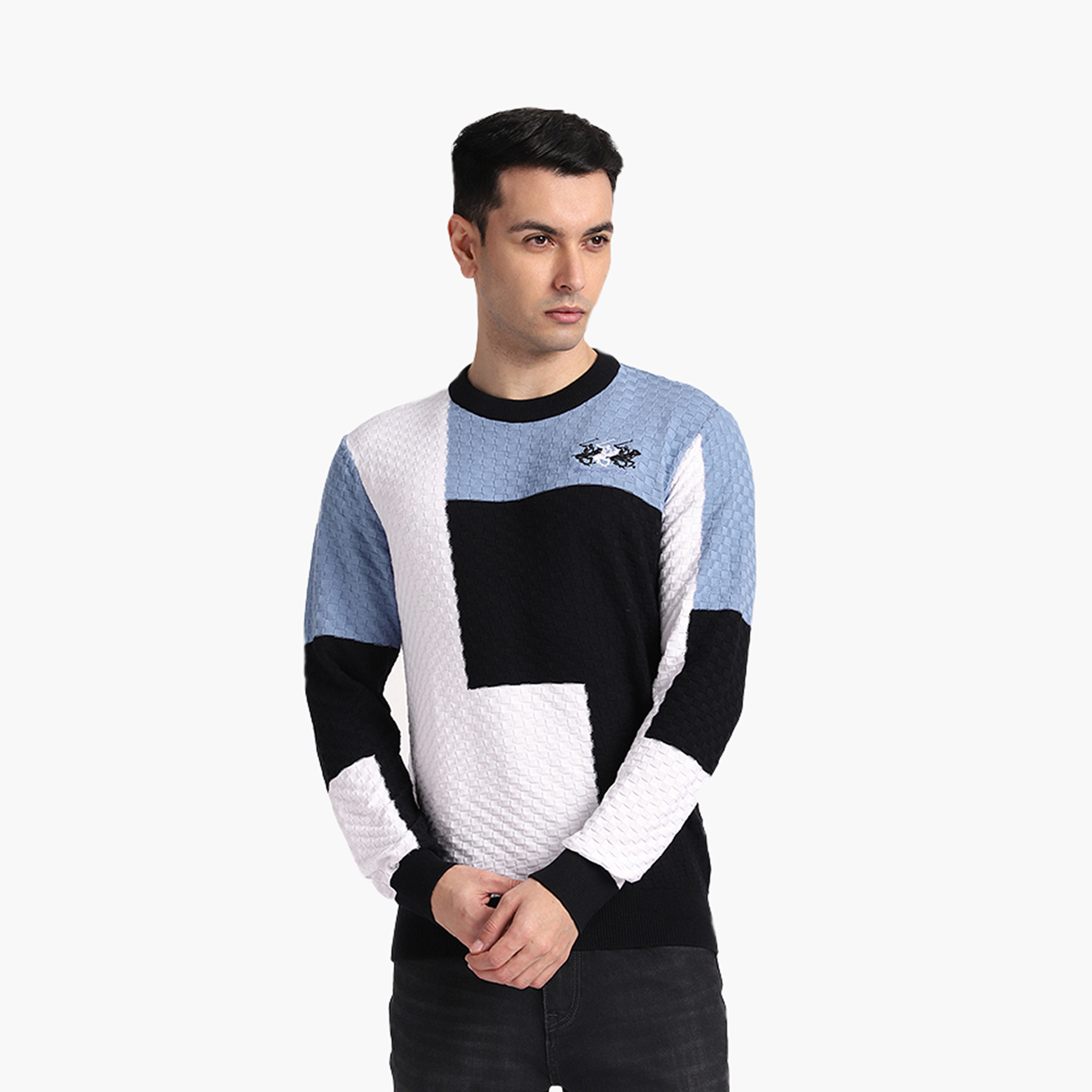 Beverly Hills Polo Club Color Blocked Crew Neck Long Sleeves Men's Pullover-men-clothing-sweatersandpullovers-image-1