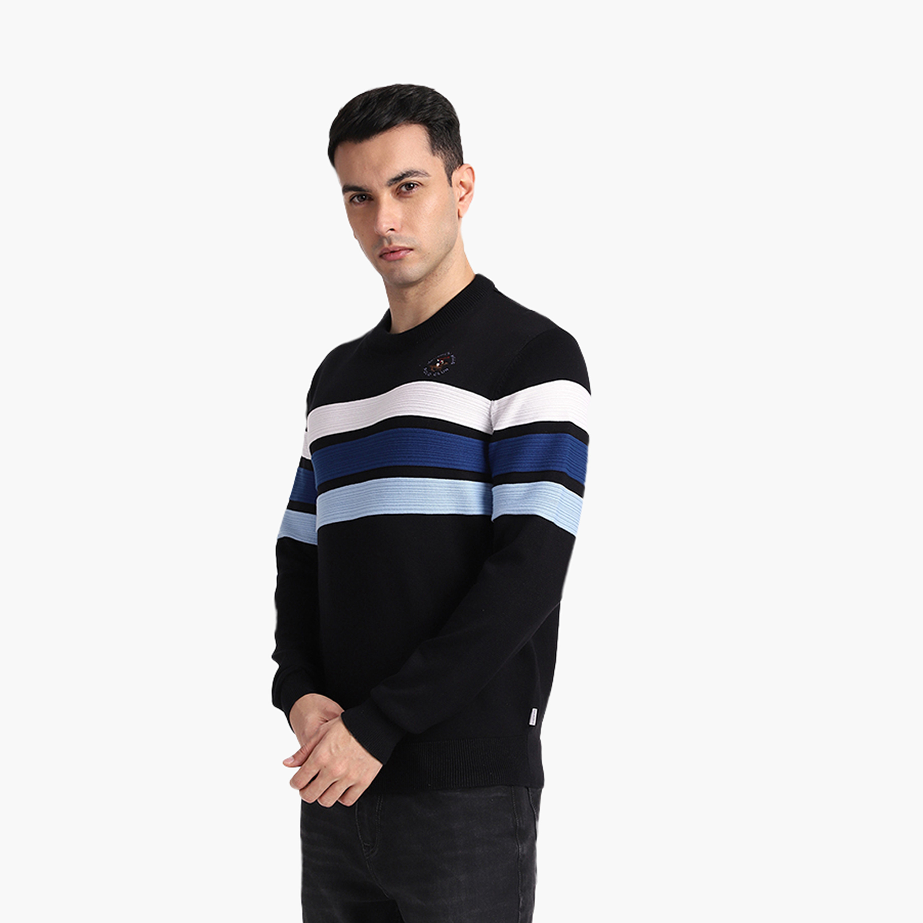 بلوفر رجالي مخطط بياقة دائرية وأكمام طويلة من بيفرلي هيلز بولو كلوب-men-clothing-sweatersandpullovers-image-2