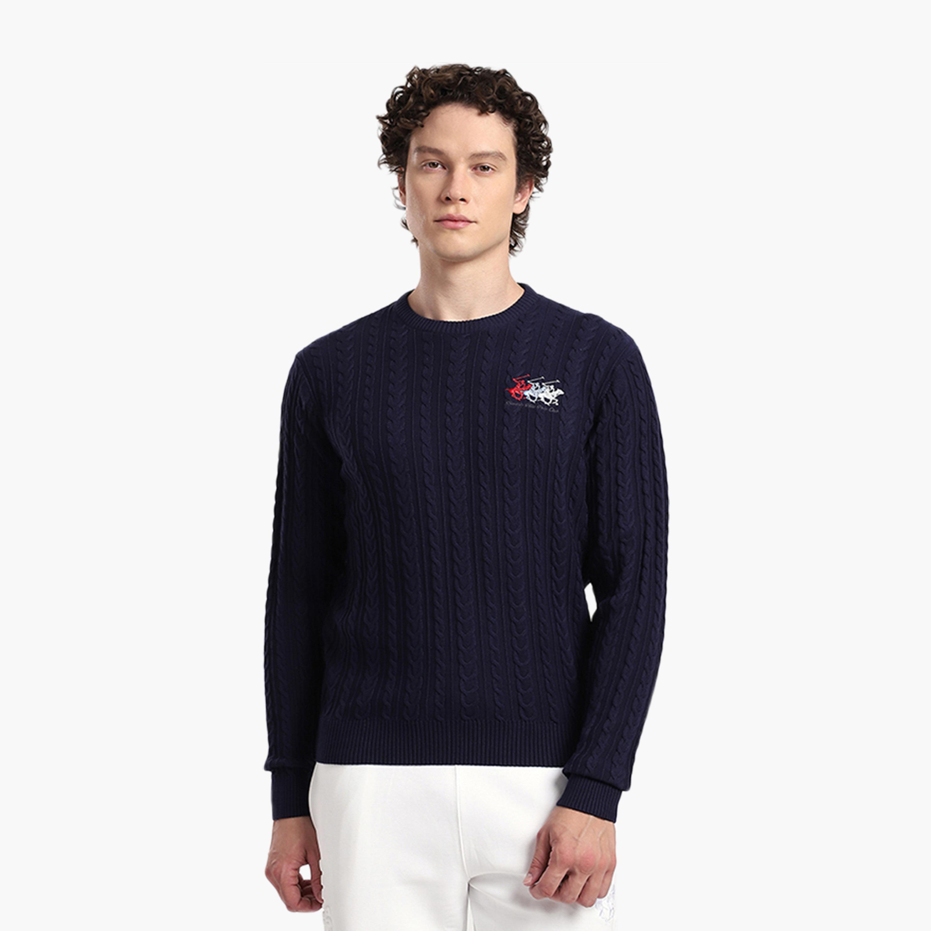 Beverly Hills Polo Club Cable Knit Round Neck Long Sleeves Men's Sweater-men-clothing-sweatersandpullovers-image-1